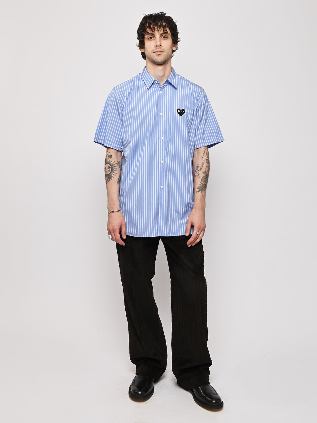Comme Des Garçons PLAY - Blue/Black Heart Striped S/S Shirt