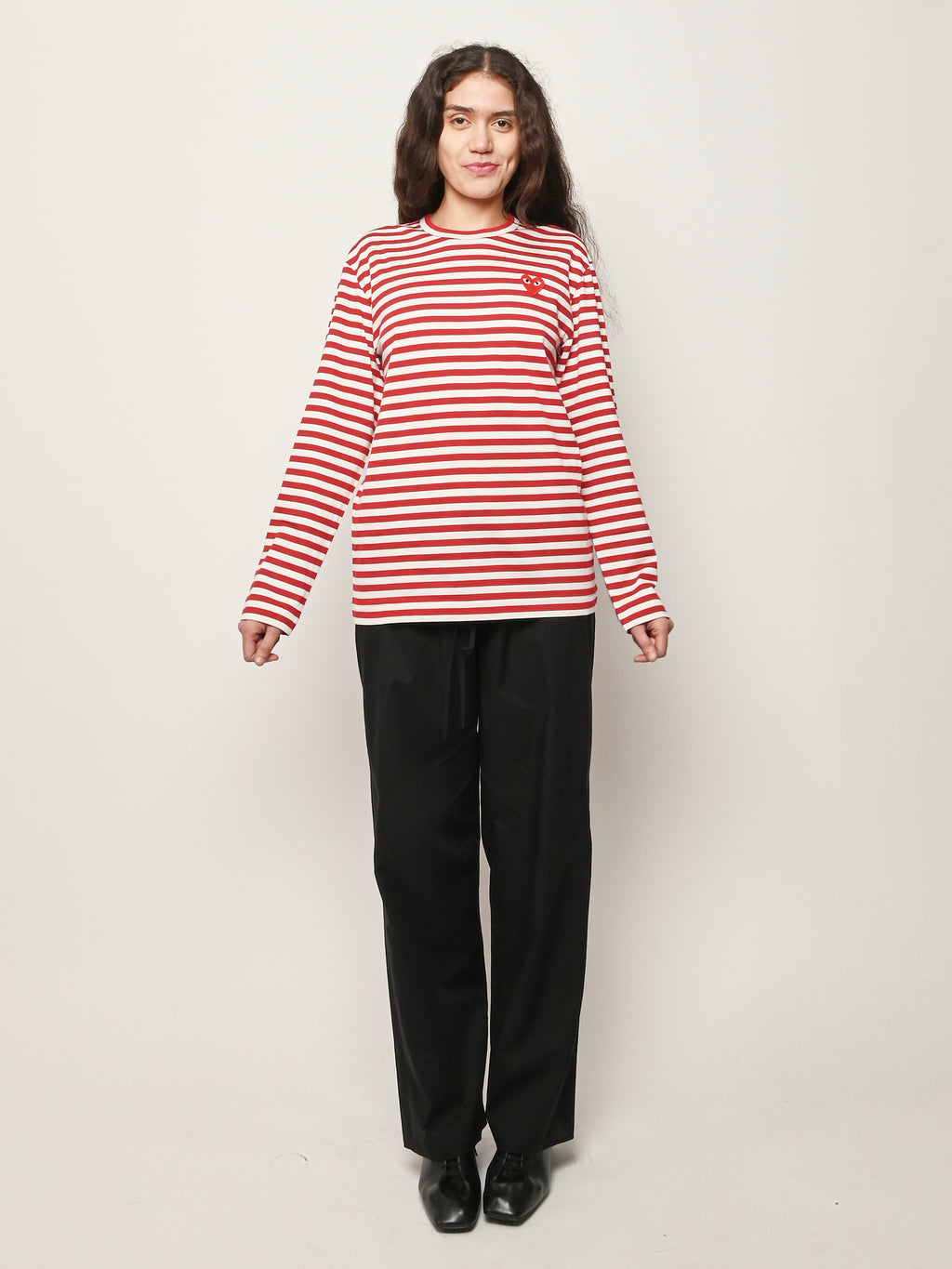 Comme Des Garçons PLAY - Red Stripe W/Red Heart L/S T-Shirt