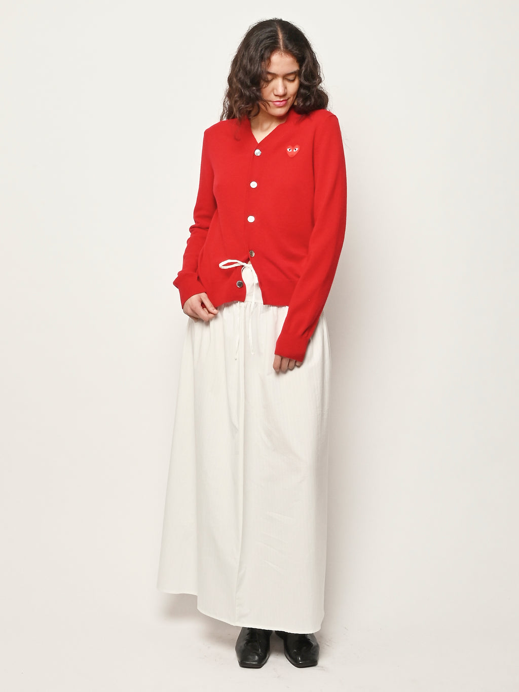 Comme Des Garçons PLAY - Red W/Red Emblem Knit V-Neck Cardigan