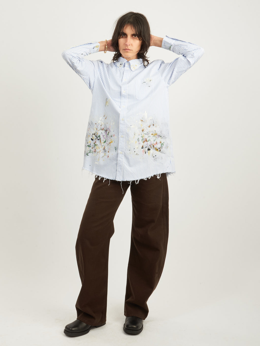 新品 Raquel Allegra シャツ 青 白 ダイダイ0 S ロンハーマン｜トップス