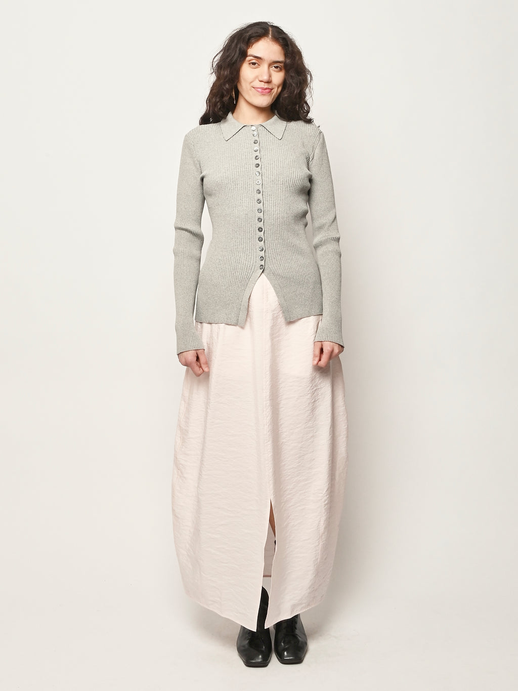 RÓHE - Light Grey Melange Elongated Rib Cardigan – Frances May