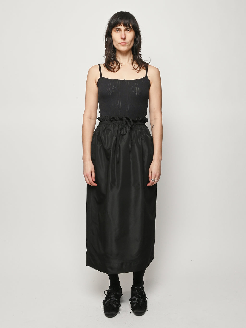 Black Gathered Waist Tulip Skirt
