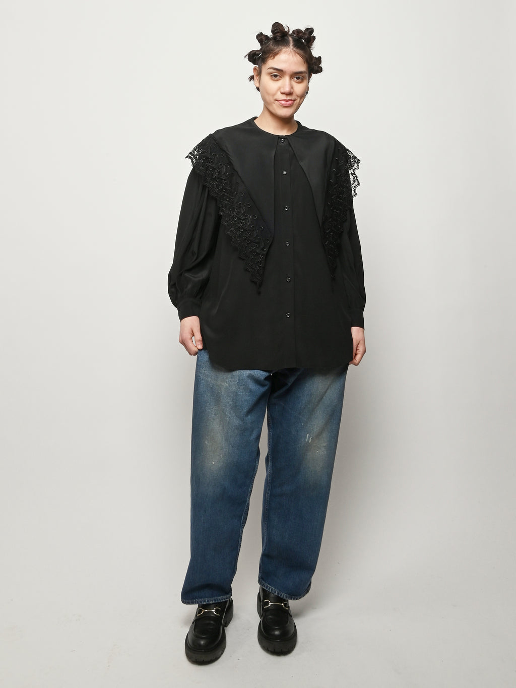 Simone Rocha - Black Pointed Collar Lace Trim Shirt – Frances May