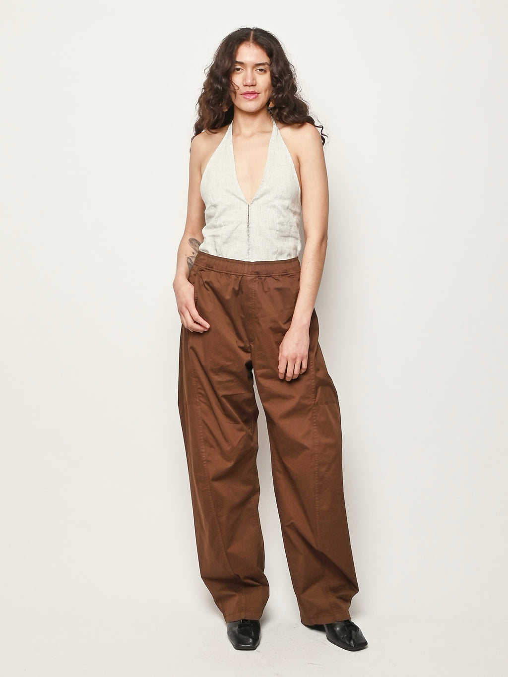 Tibi - Brown Garment Dyed Silky Cotton Winslow Pull On Pant