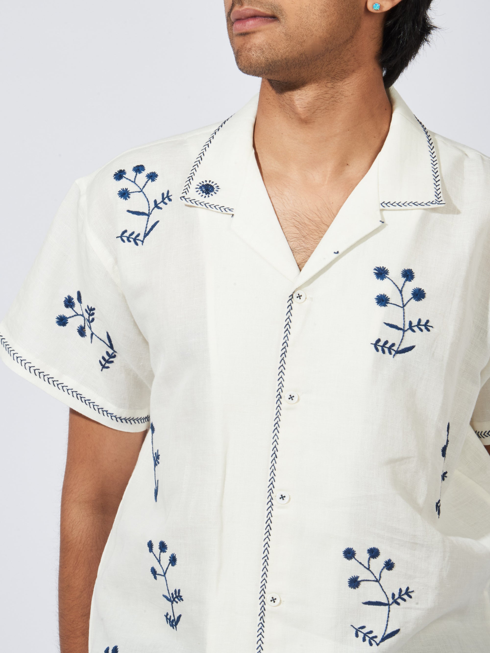 Harago - Off White Floral Embroidered Shirt – Frances May