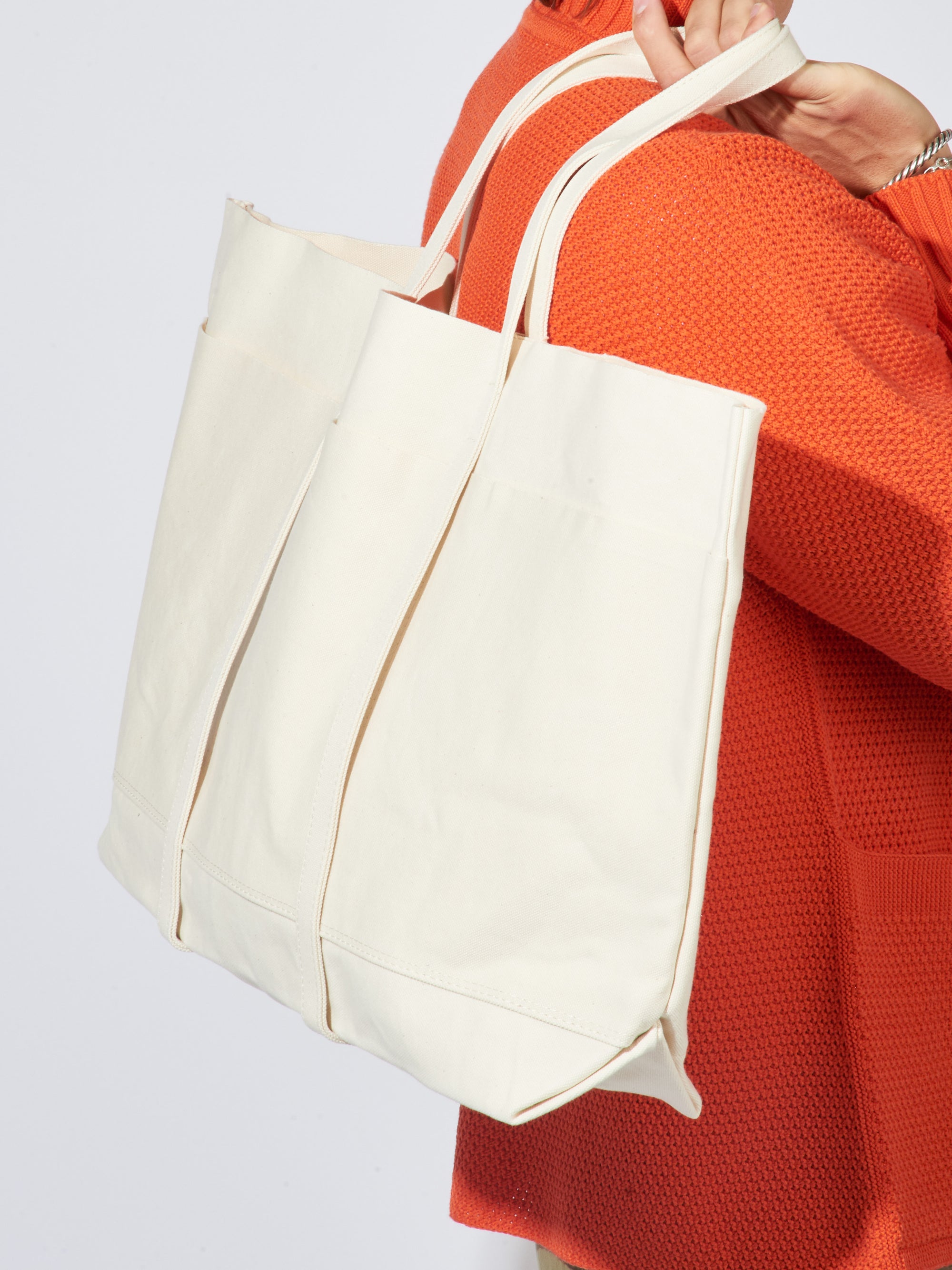 Amiacalva - Large White Washed Canvas 6 Pockets Tote – Frances May