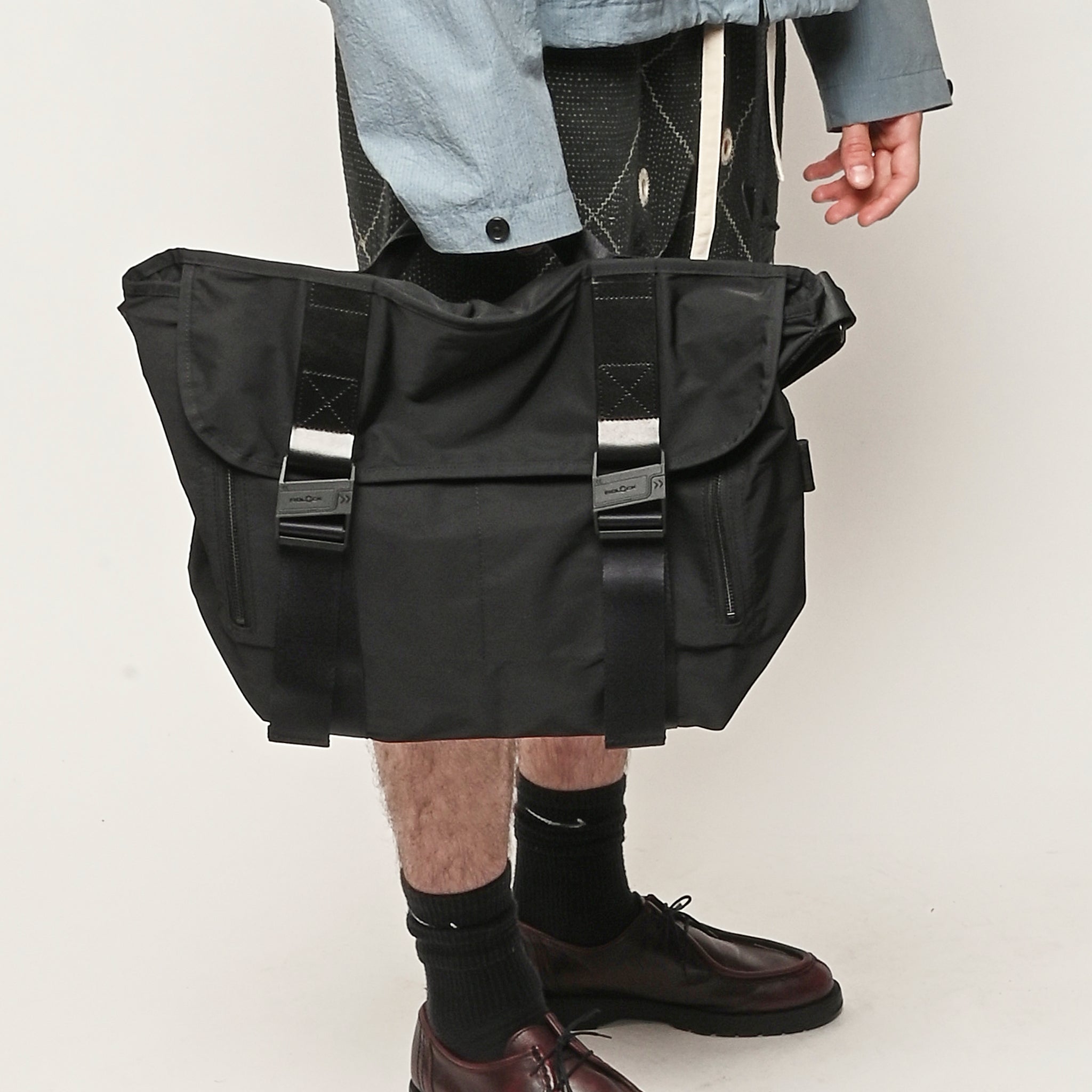 Medium Black Gabardine Messenger Bag