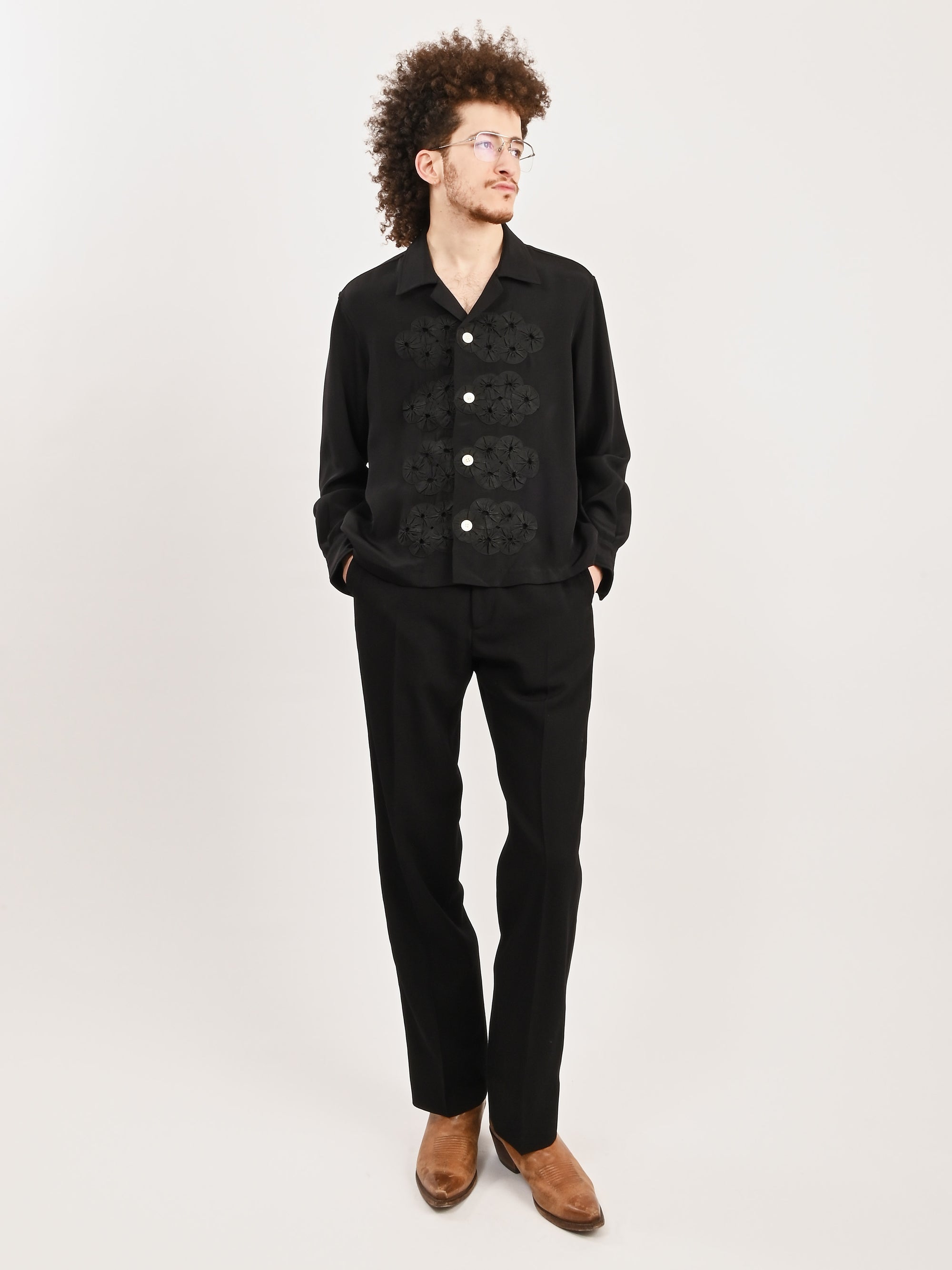 Bode Mens Silk Ribbon Garland Shirt | Black | XL Bode Mens Silk Ribbon Garland Shirt | Black | XL