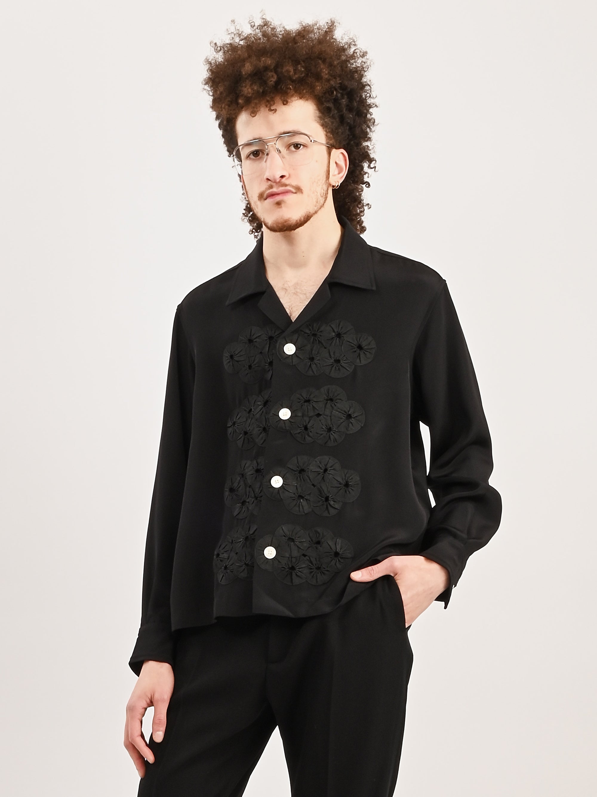 Bode Mens Silk Ribbon Garland Shirt | Black | XL Bode Mens Silk Ribbon Garland Shirt | Black | XL
