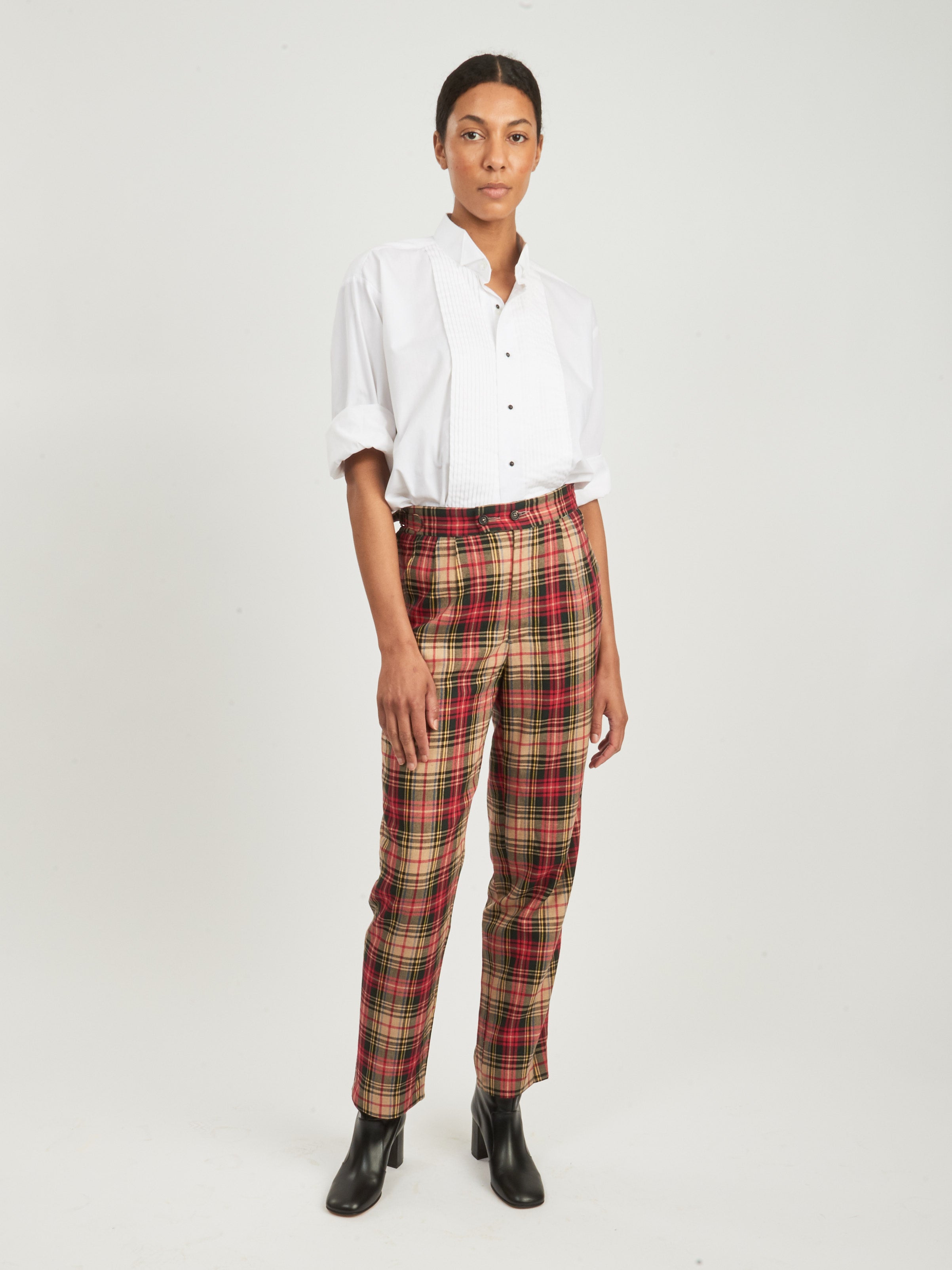 Zara Basic Gray Checkered Plaid Trousers Elastic Back Waist Pant Size L |  eBay
