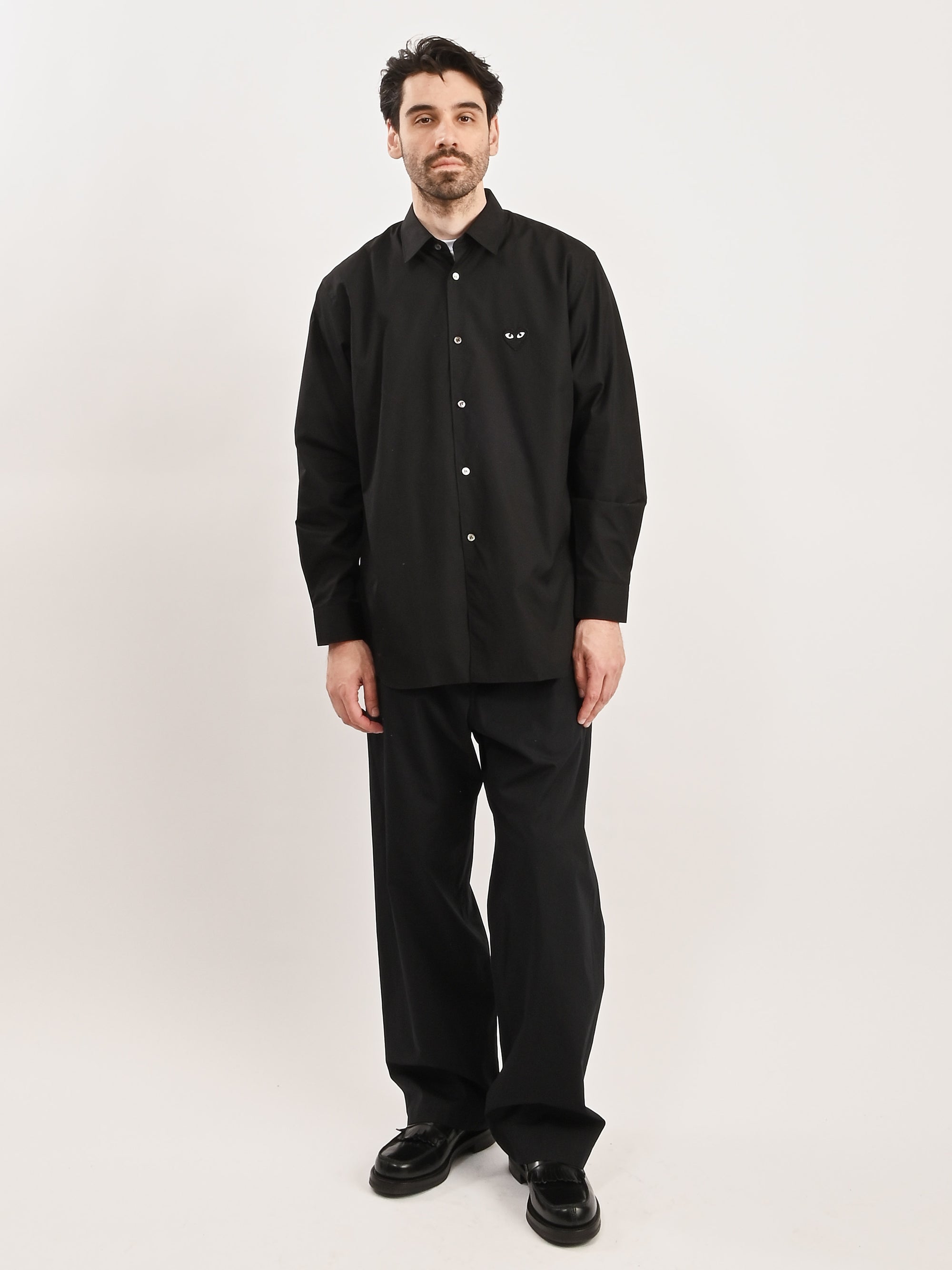 comme des garcons dress shirt Cotton Pop-Over Shirt in White/Blue Stripe