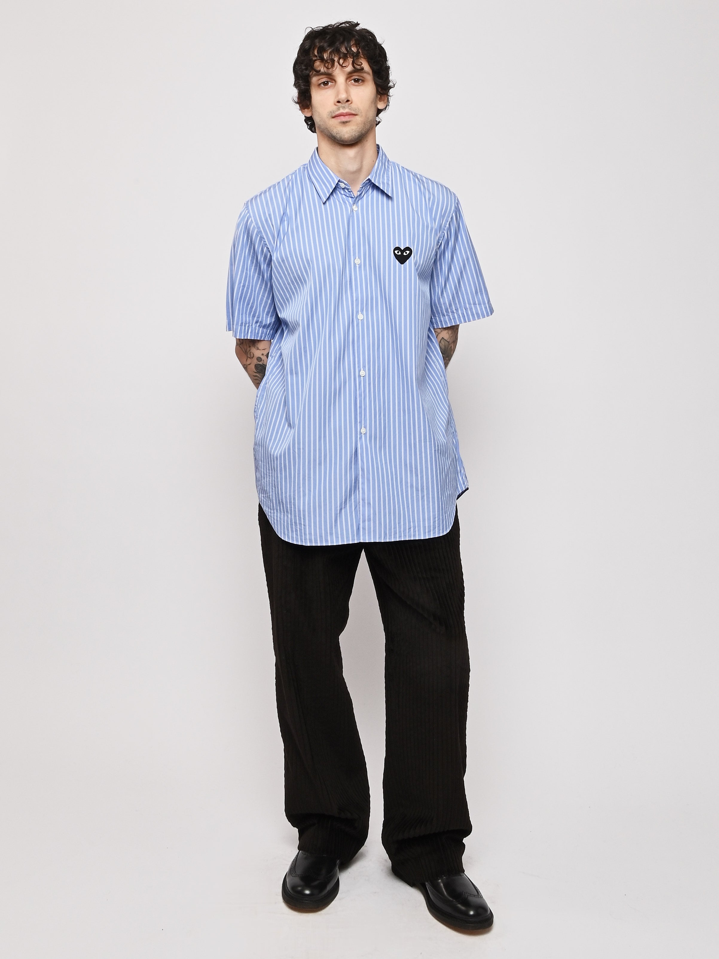 Comme Des Garçons PLAY - Blue/Black Heart Striped S/S Shirt
