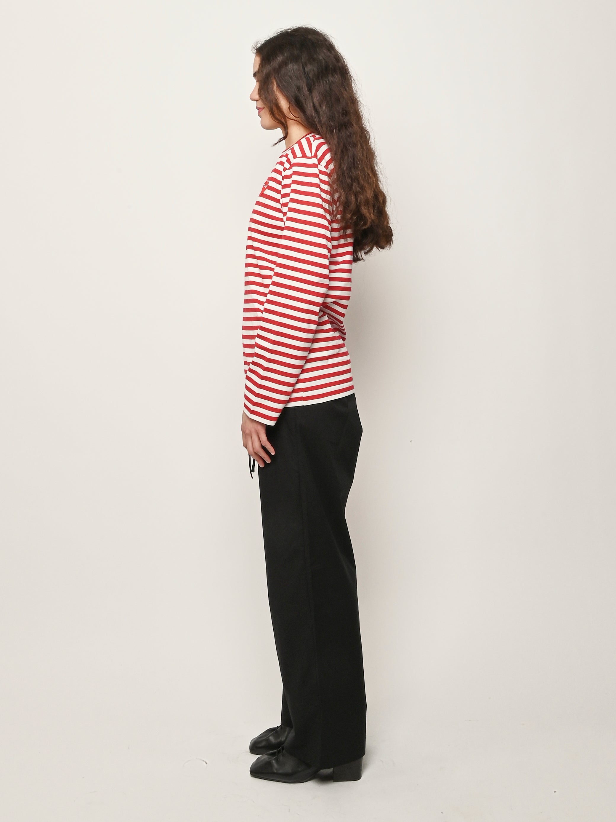 Comme Des Garçons PLAY - Red Stripe W/Red Heart L/S T-Shirt
