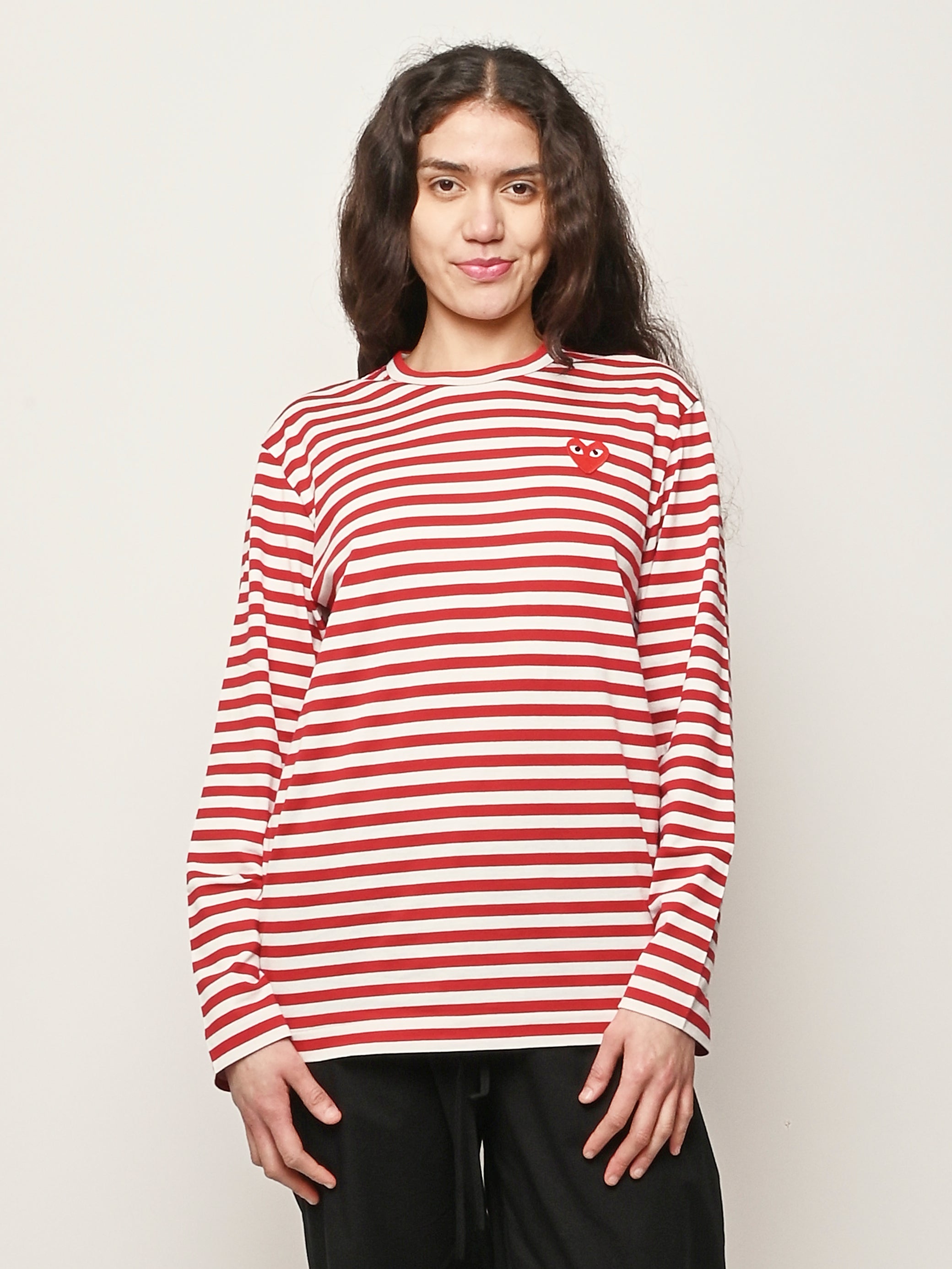 Comme Des Garçons PLAY - Red Stripe W/Red Heart L/S T-Shirt