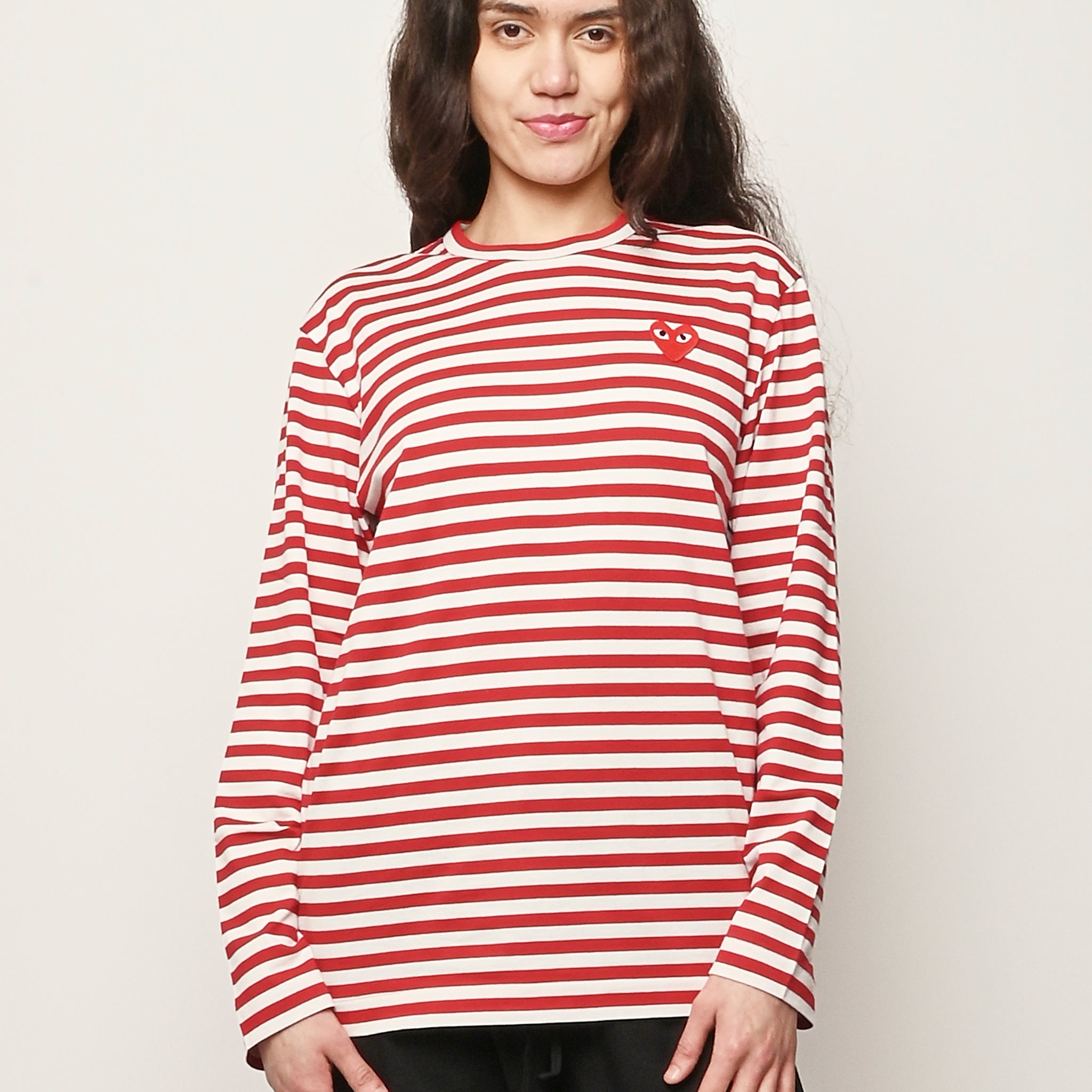 Comme Des Garçons PLAY - Red Stripe W/Red Heart L/S T-Shirt 