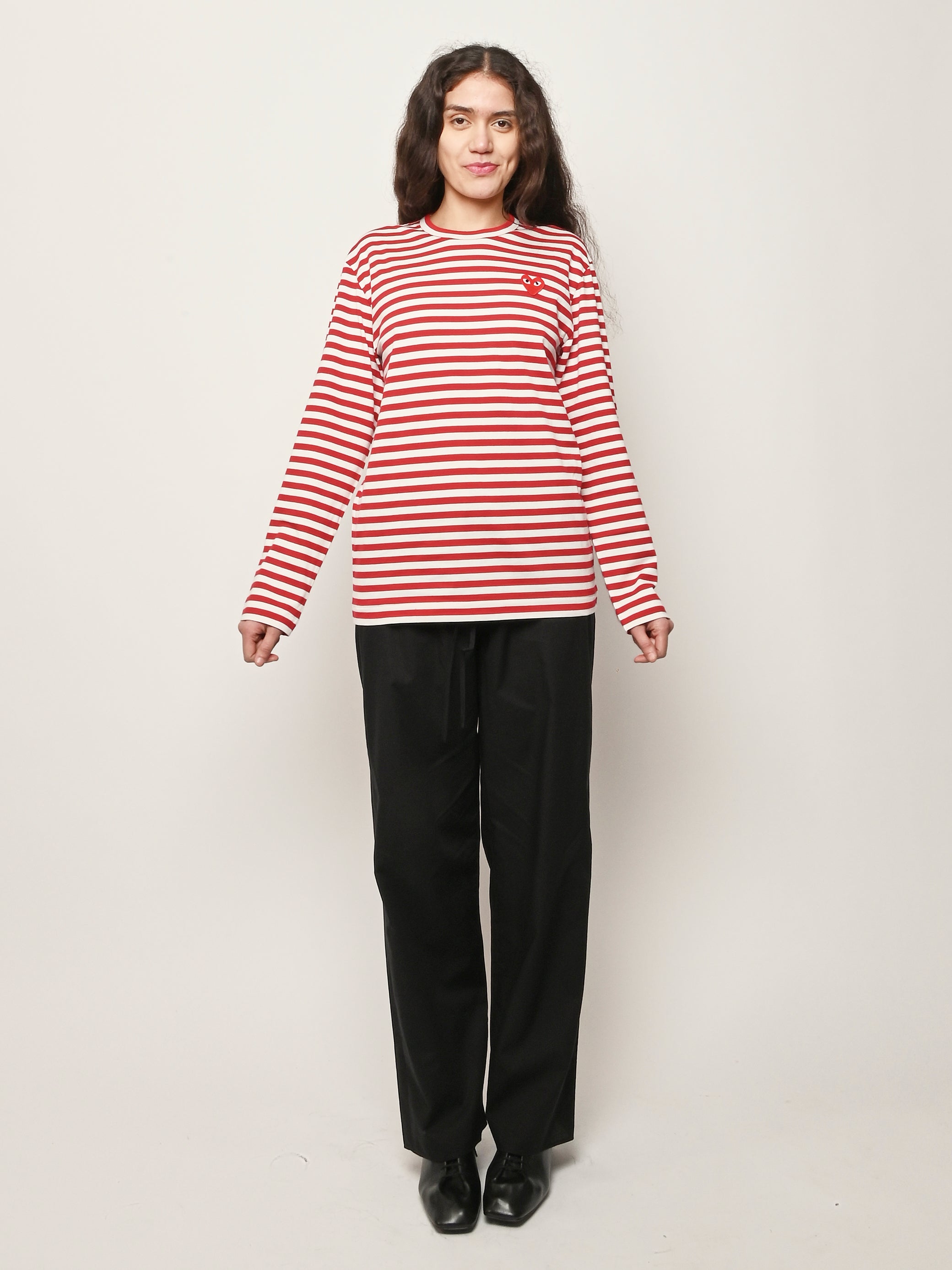 Comme Des Garçons PLAY - Red Stripe W/Red Heart L/S T-Shirt