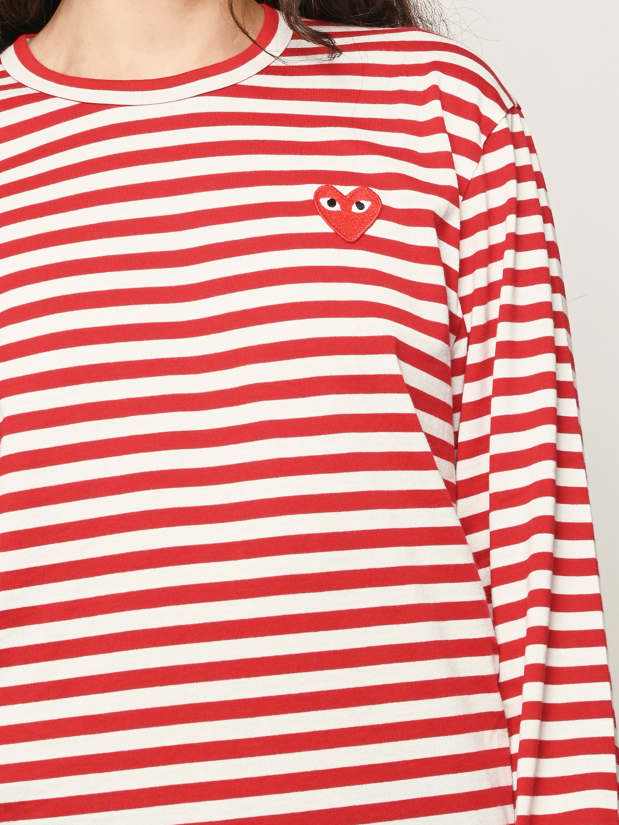 Comme Des Garçons PLAY - Red Stripe W/Red Heart L/S T-Shirt
