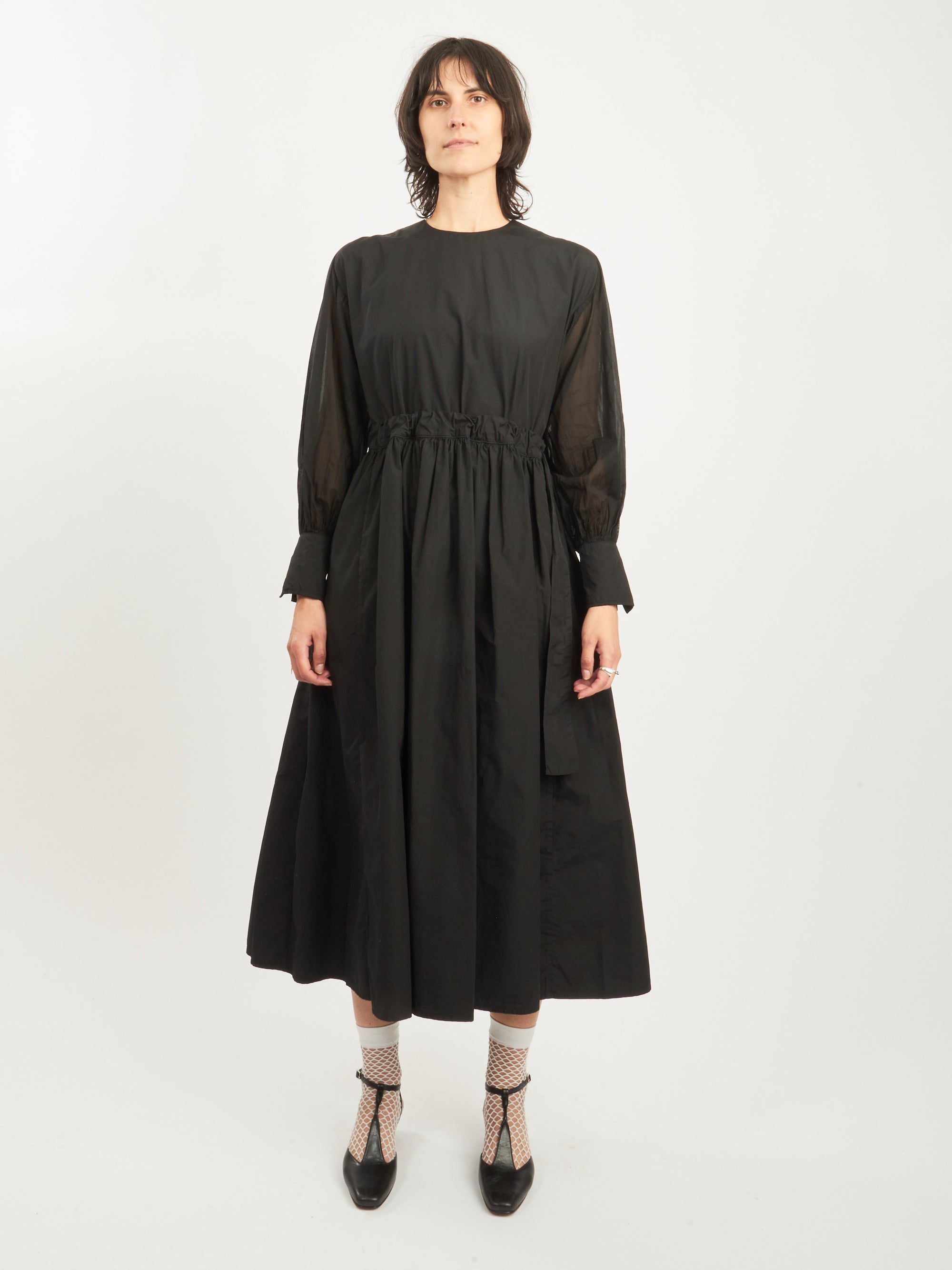 Cosmic Wonder - Black Suvin Cotton Broadcloth Farmer Dress 