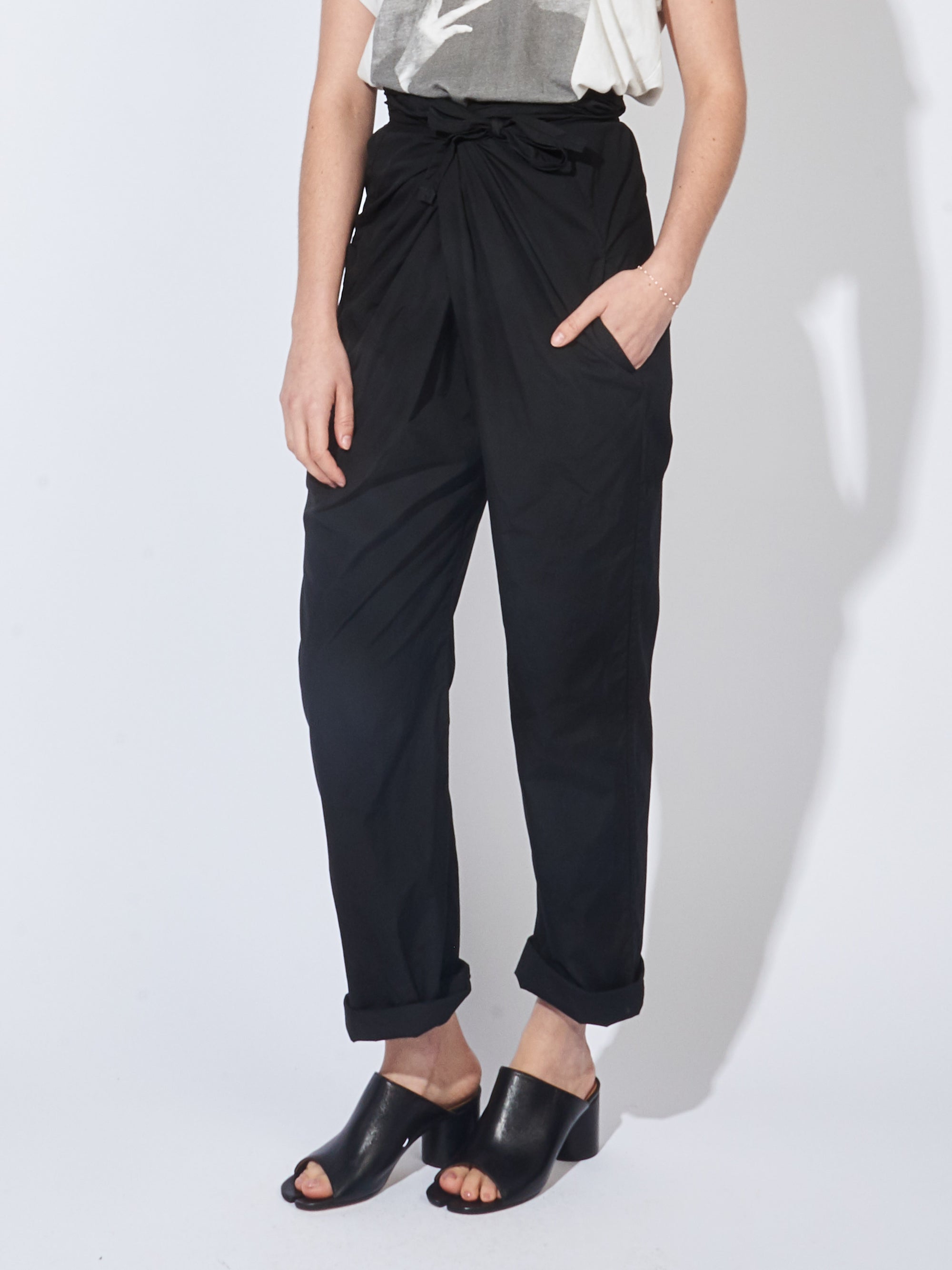 Black Suvin Cotton Broadcloth Wrapped Pants
