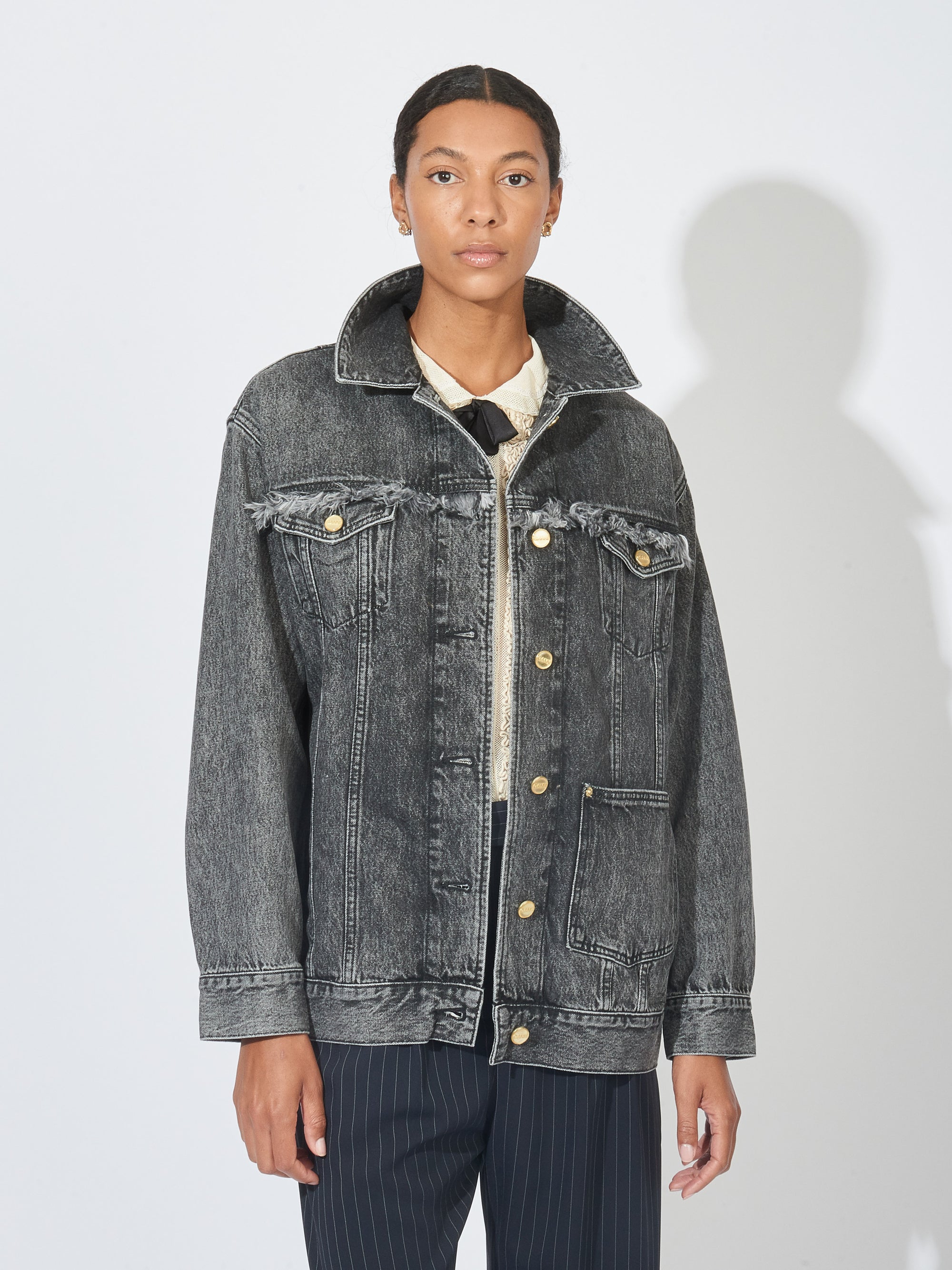 Ganni - Black Snow Washed Denim Oversized Jacket – Frances May
