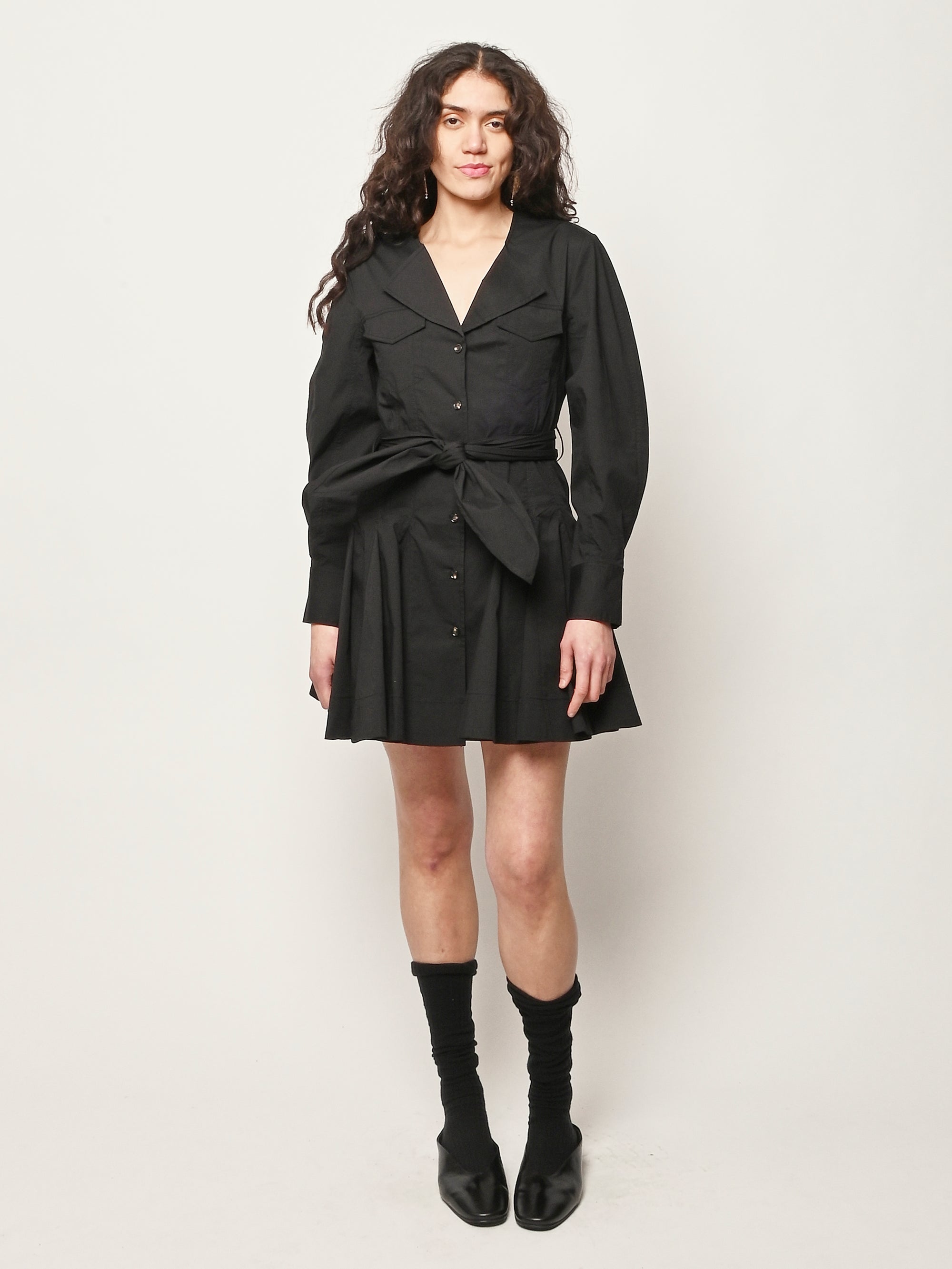 Ganni Women's Stretch Cotton Shirt Dress - 36 / Black Ganni Women's Stretch Cotton Shirt Dress - 36 / Black
