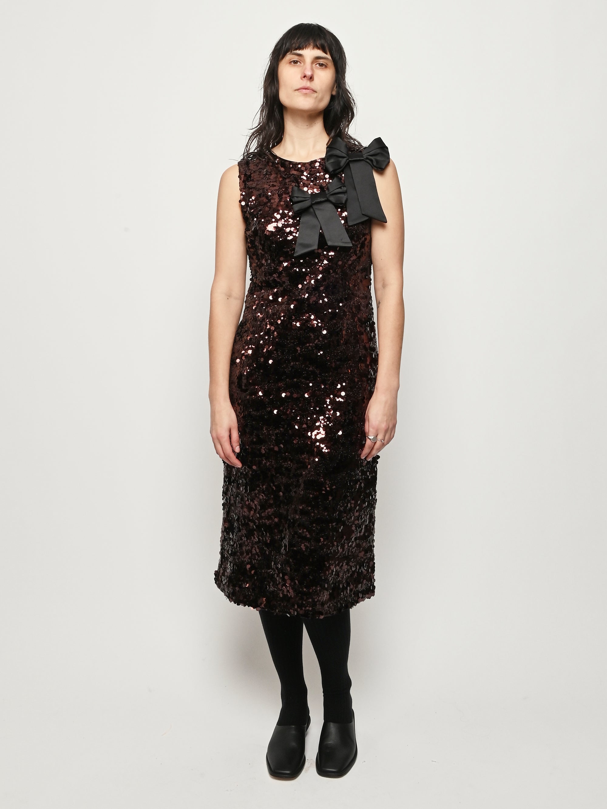 Demitasse Velvet Sequins Straight Midi Dress Demitasse Velvet Sequins Straight Midi Dress