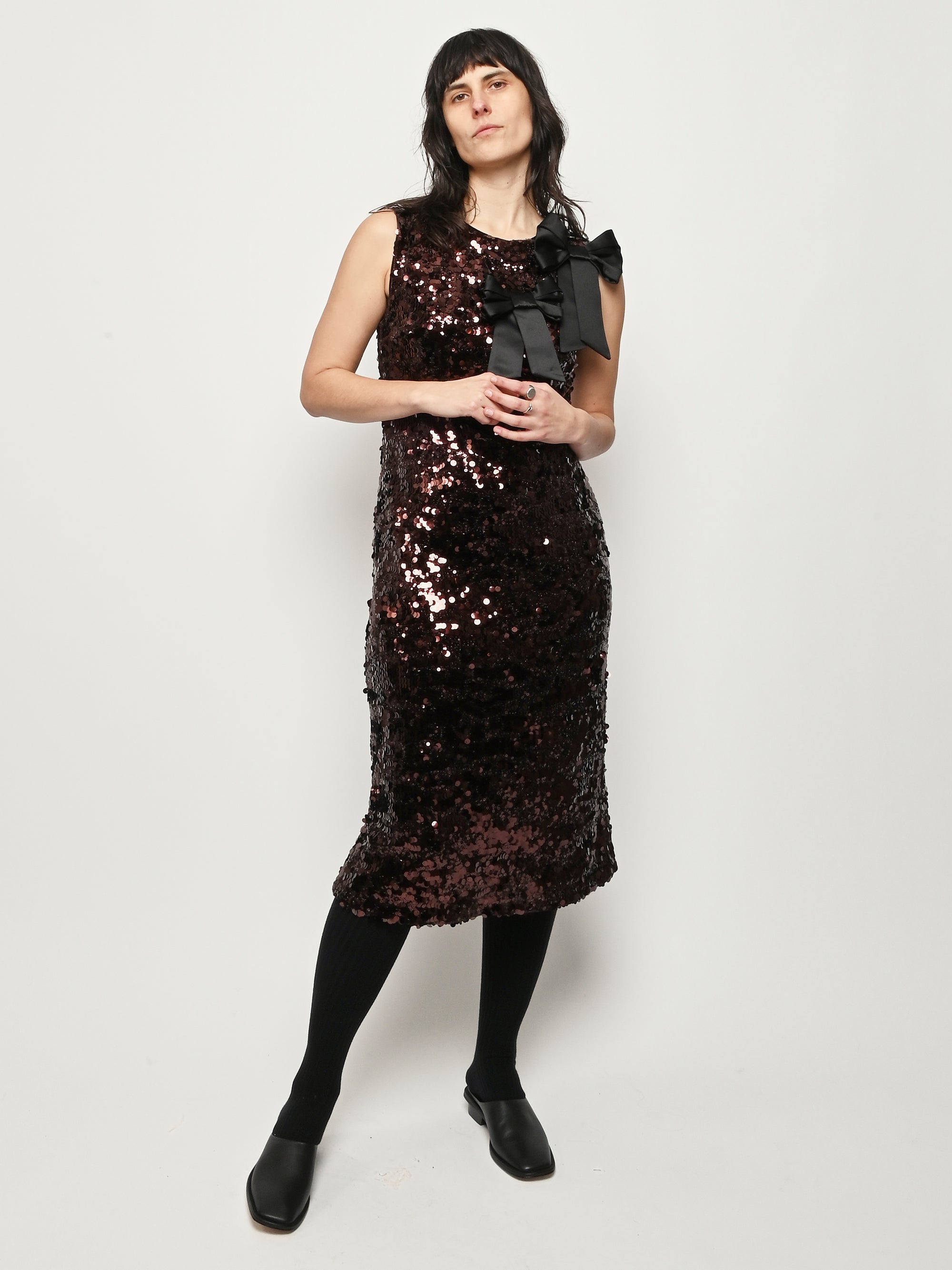 Demitasse Velvet Sequins Straight Midi Dress Demitasse Velvet Sequins Straight Midi Dress