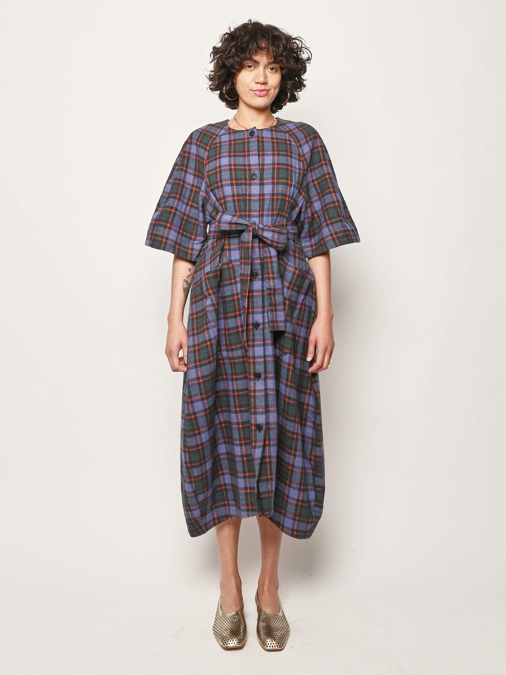 foufou　bicolar classical check dress Henrik Vibskov - Blue Flannel Checks One Dress – Frances May