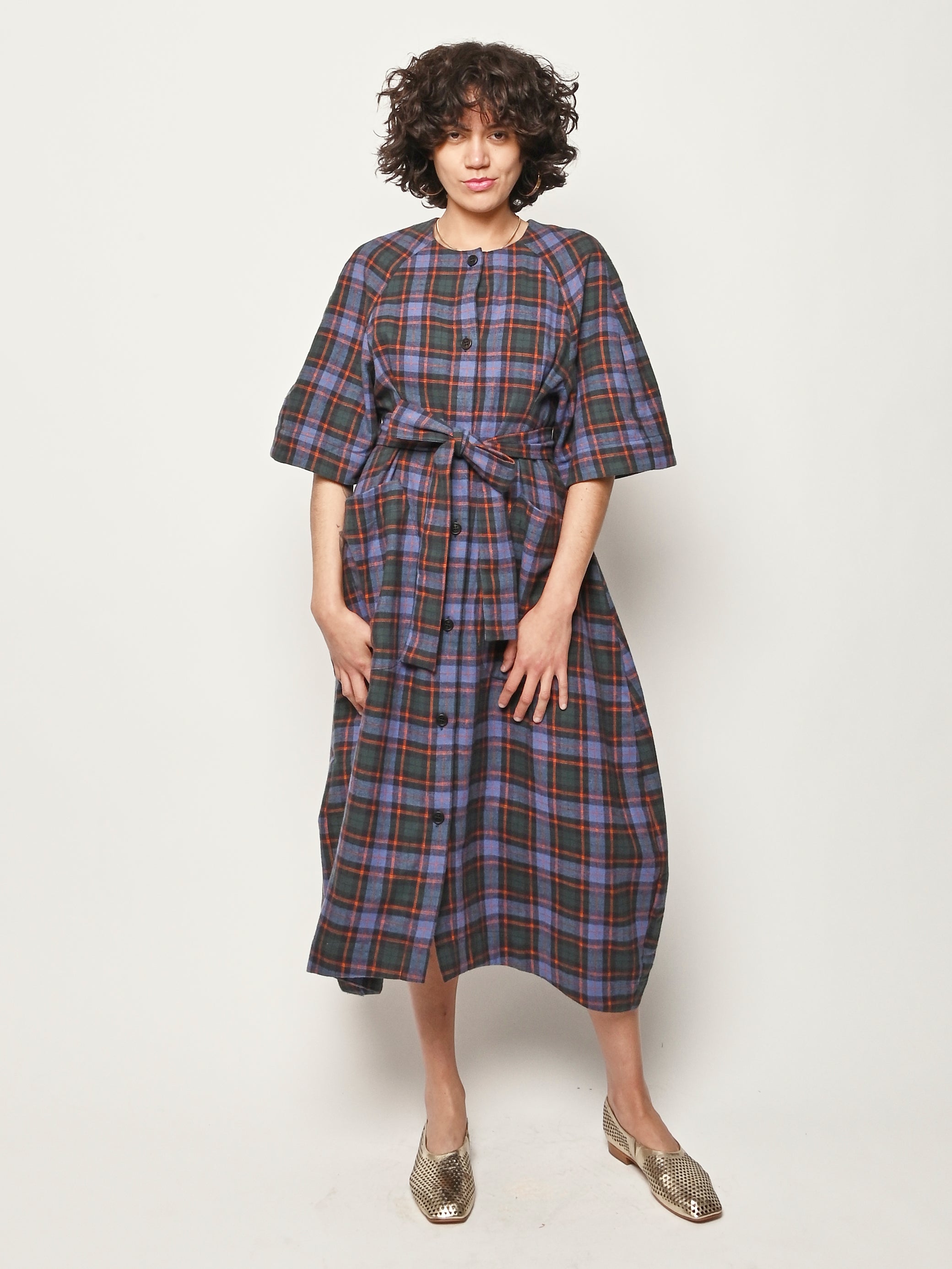 美品 HENRIK VIBSKOV チェック ロングワンピース マルチカラー S henrik-vibskov-blue-flannel-