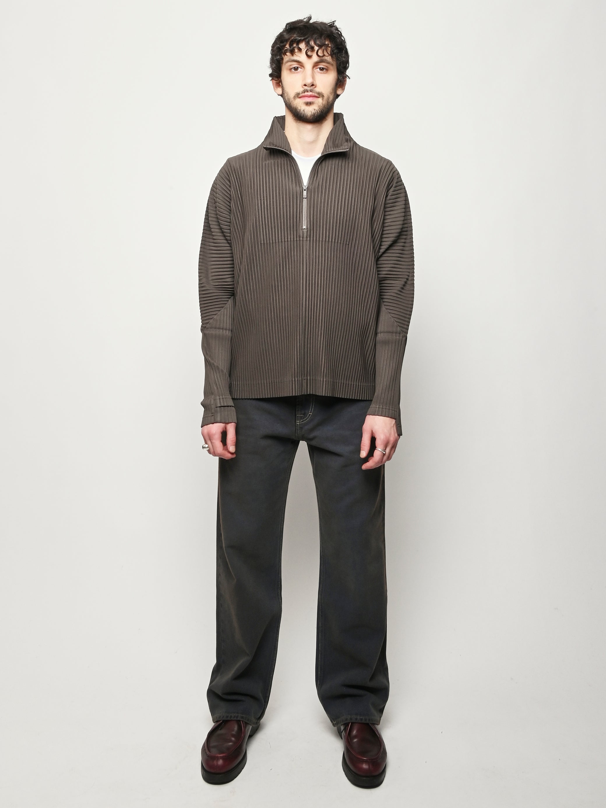 Homme Plisse Issey Miyake - Mudstone Grey November Half-Zip Shirt