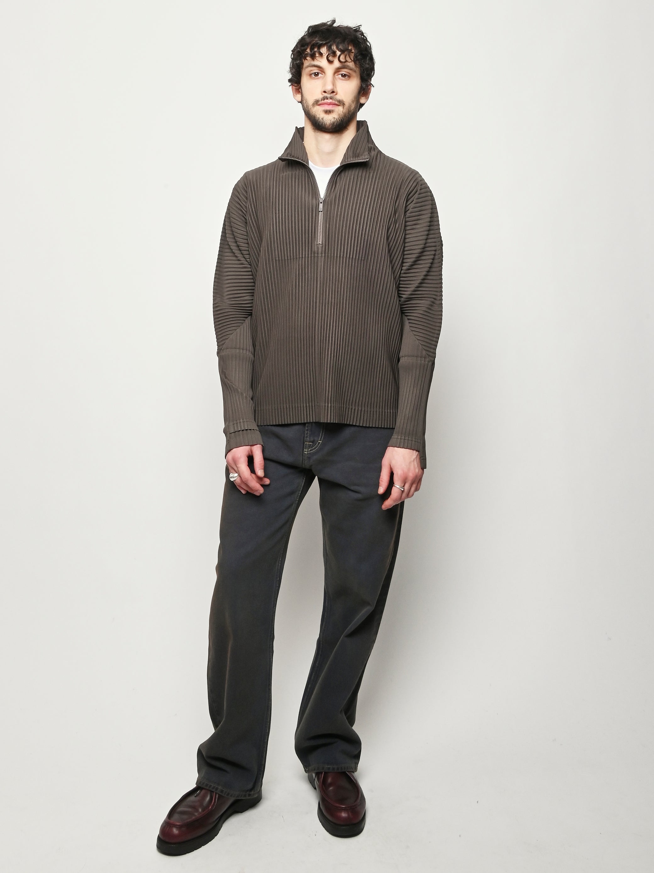 トップス homme Plisse FW24 Homme Plisse Issey Miyake - Mudstone Grey November Half-Zip Shirt