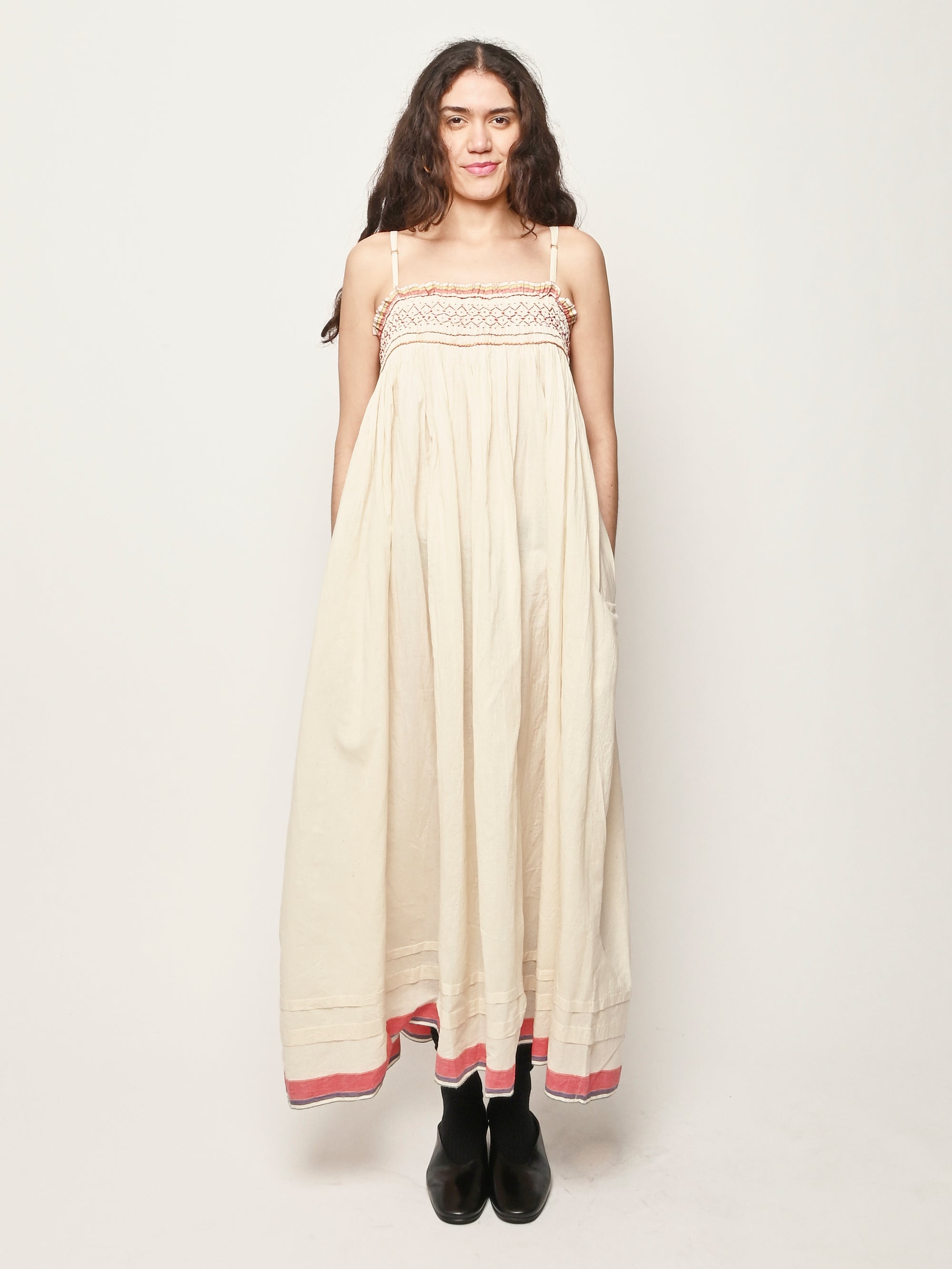 injiri embroidered dress Injiri Dress with Multicolored Stitching Selected by The Curatorial Dept