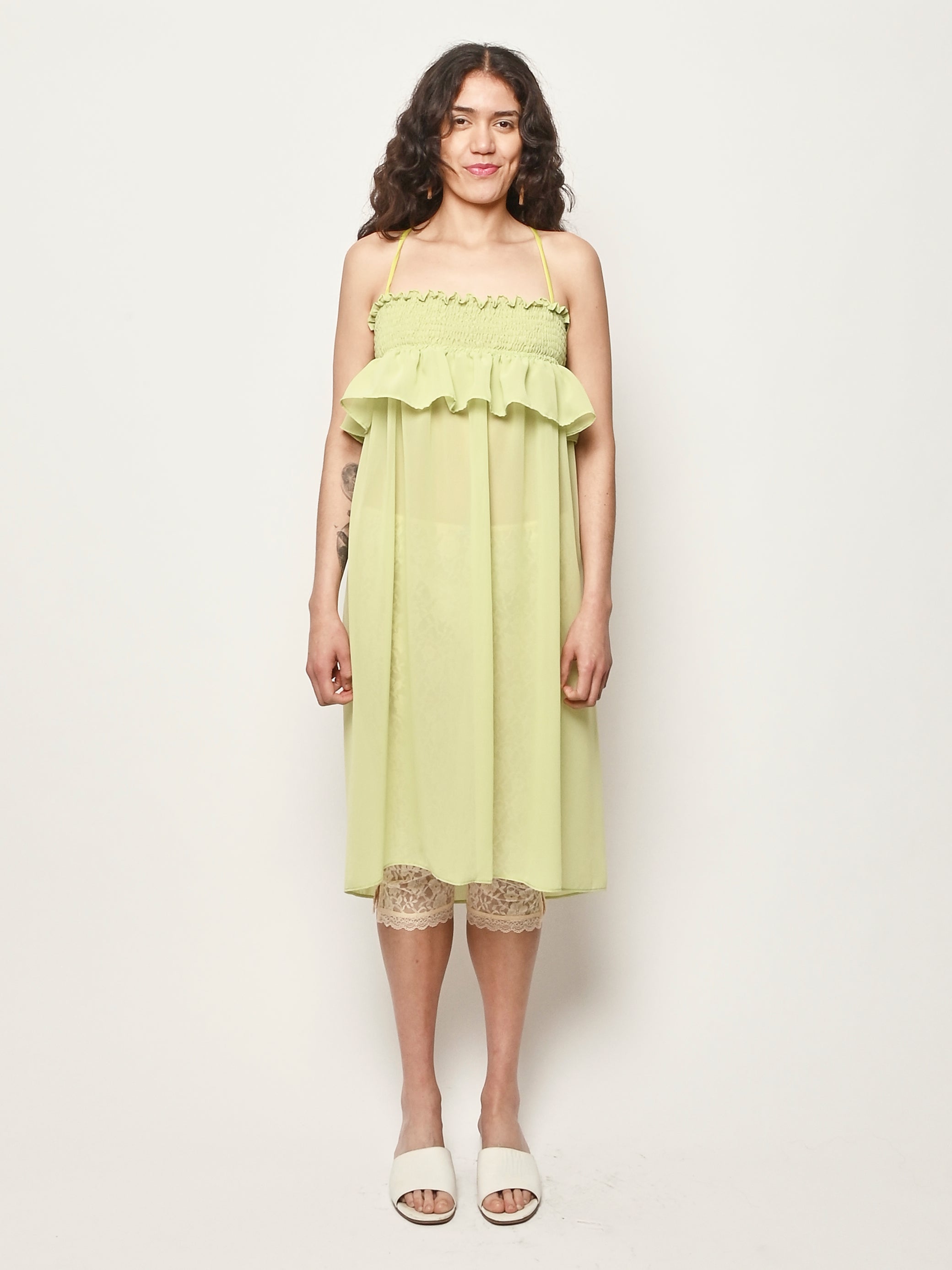 Laurs Kemp - Lime Chiffon Smocked Overdress
