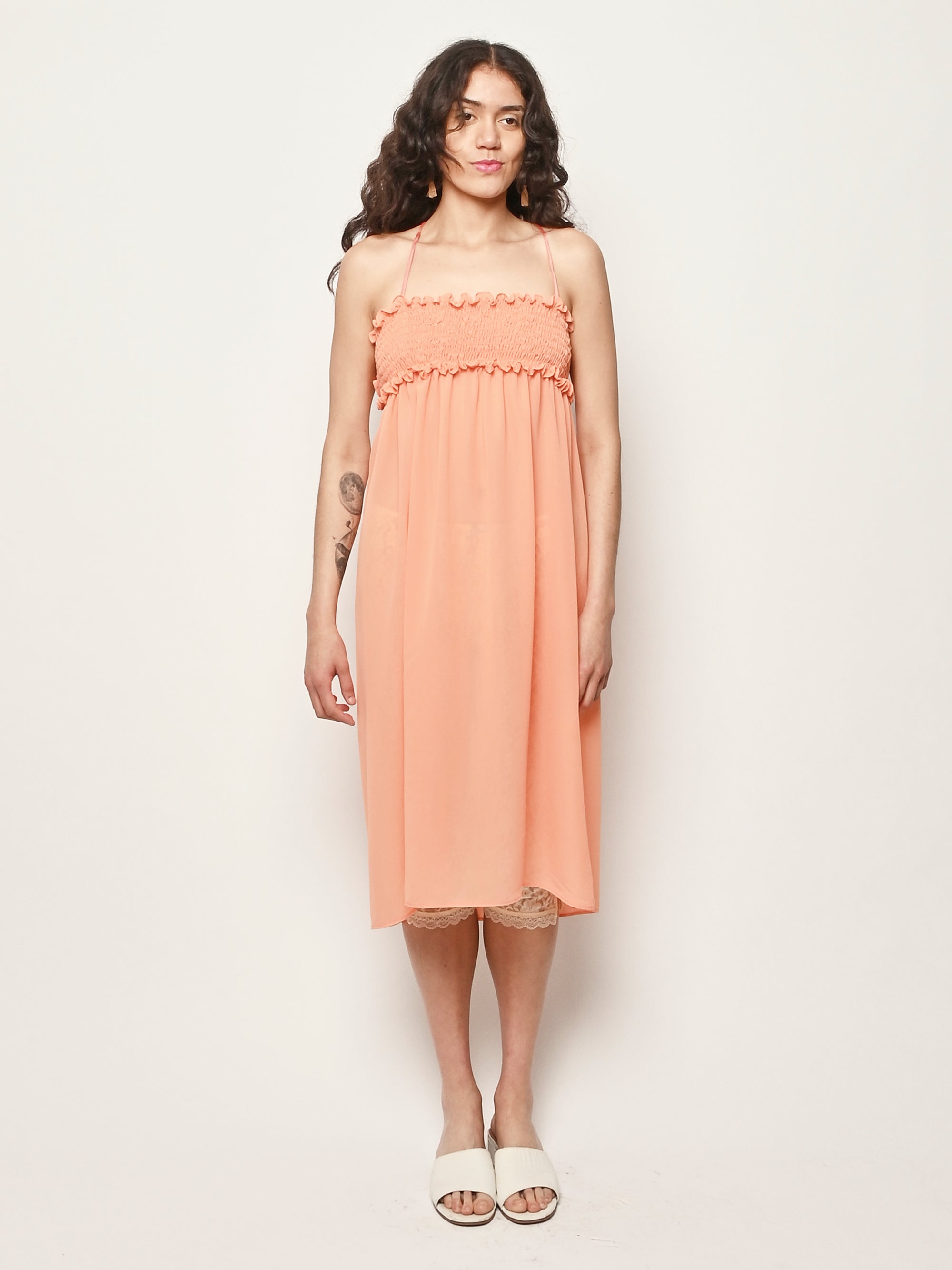 smocked chiffon dress Pink Chiffon Smocked Dress Olivia Frank & Co