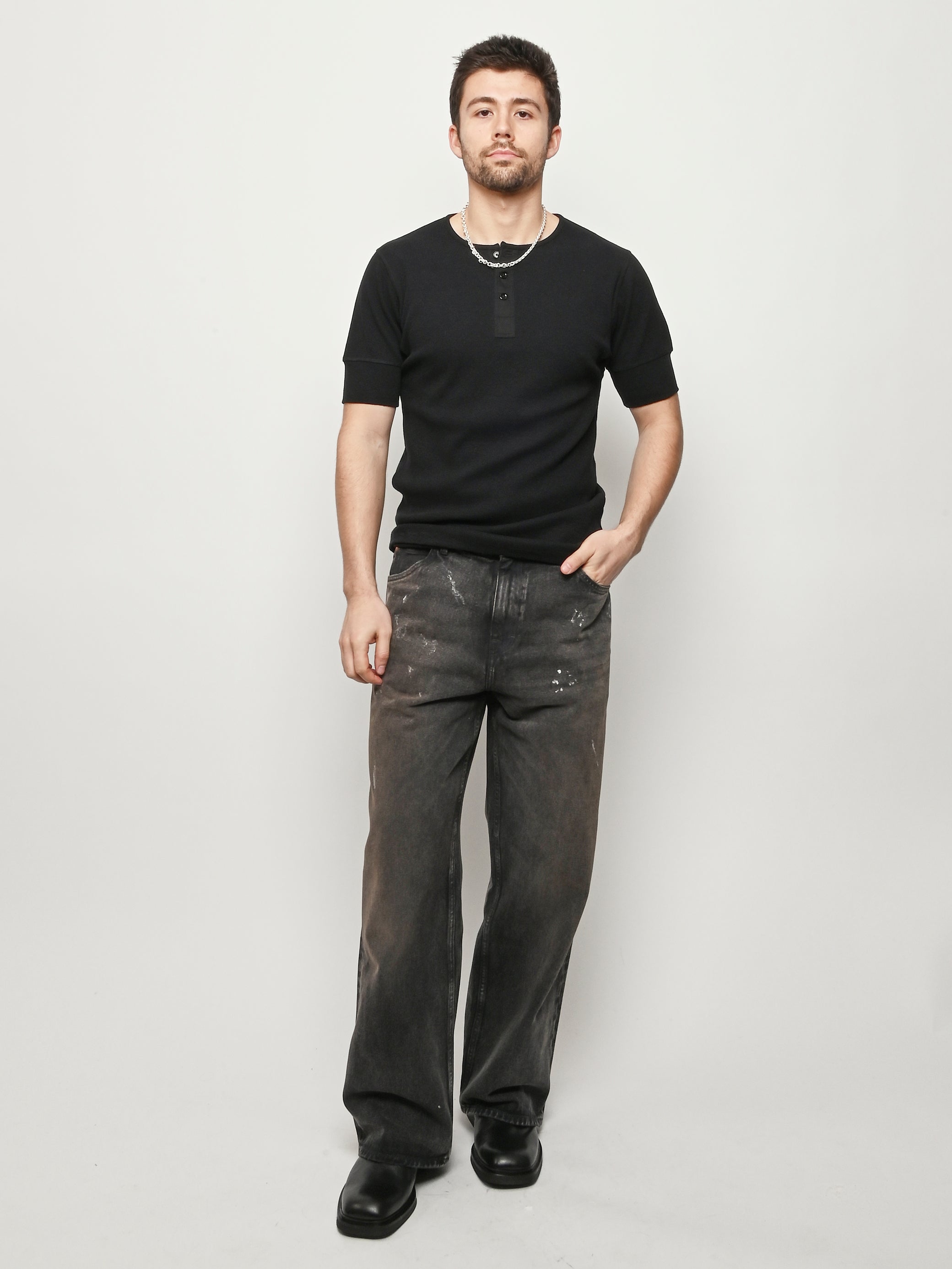 LEMAIRE - Black Rib Henley Top – Frances May