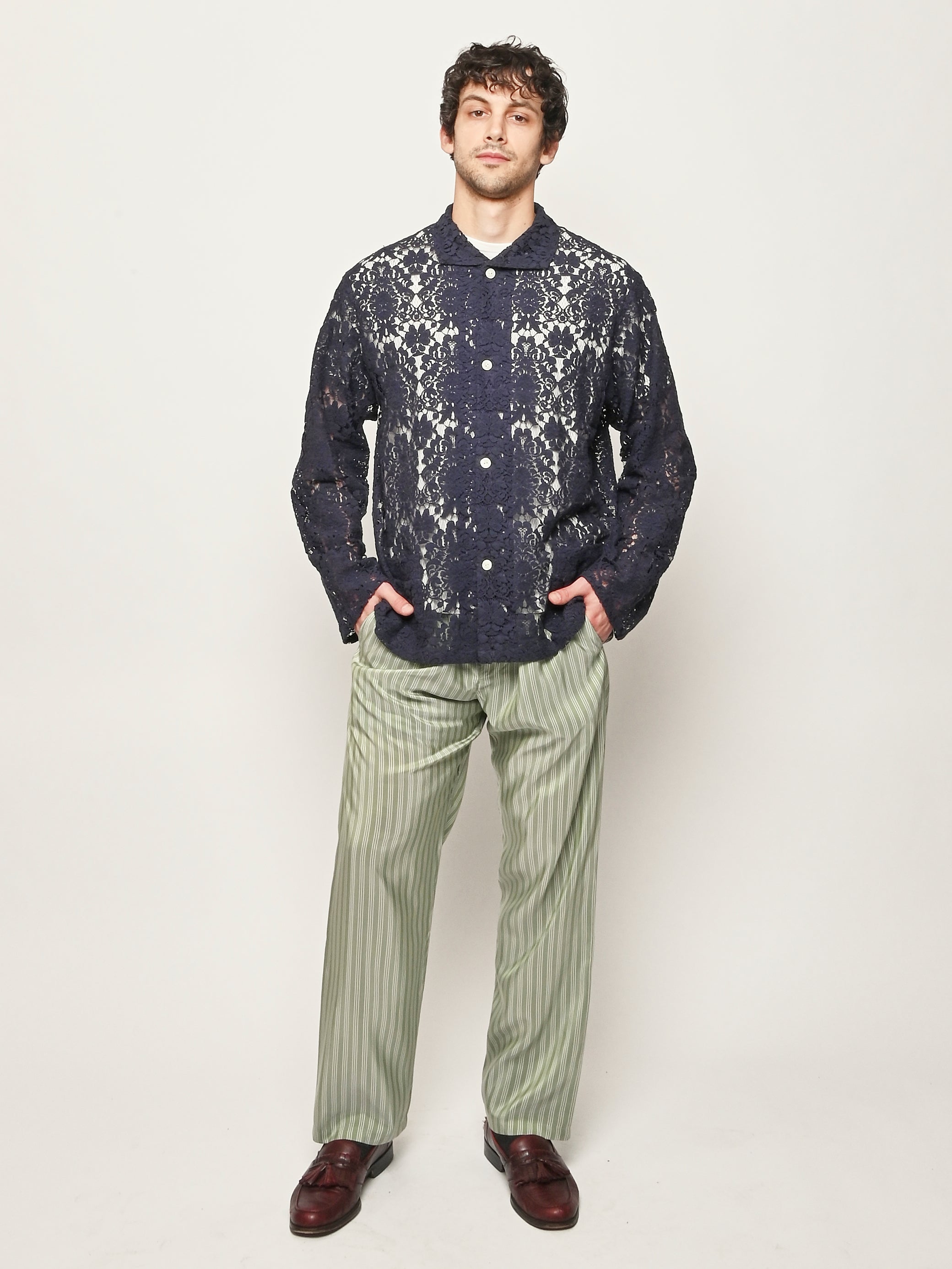 Needles - Navy Raschel Lace Widespread Collar Shirt – Frances May