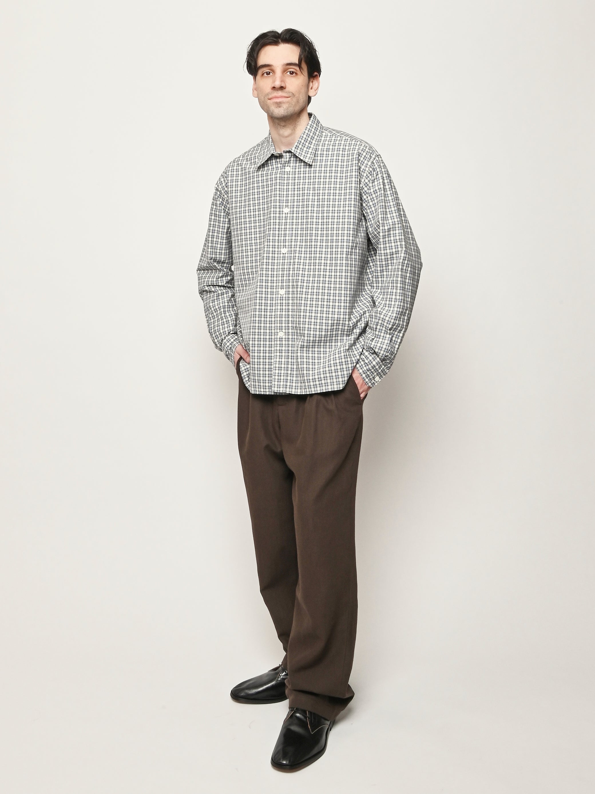 【Lee fi Ne】Offset Sheer Check Shirt Norse Projects - Cerulean Falster Fine Check Oversize Shirt