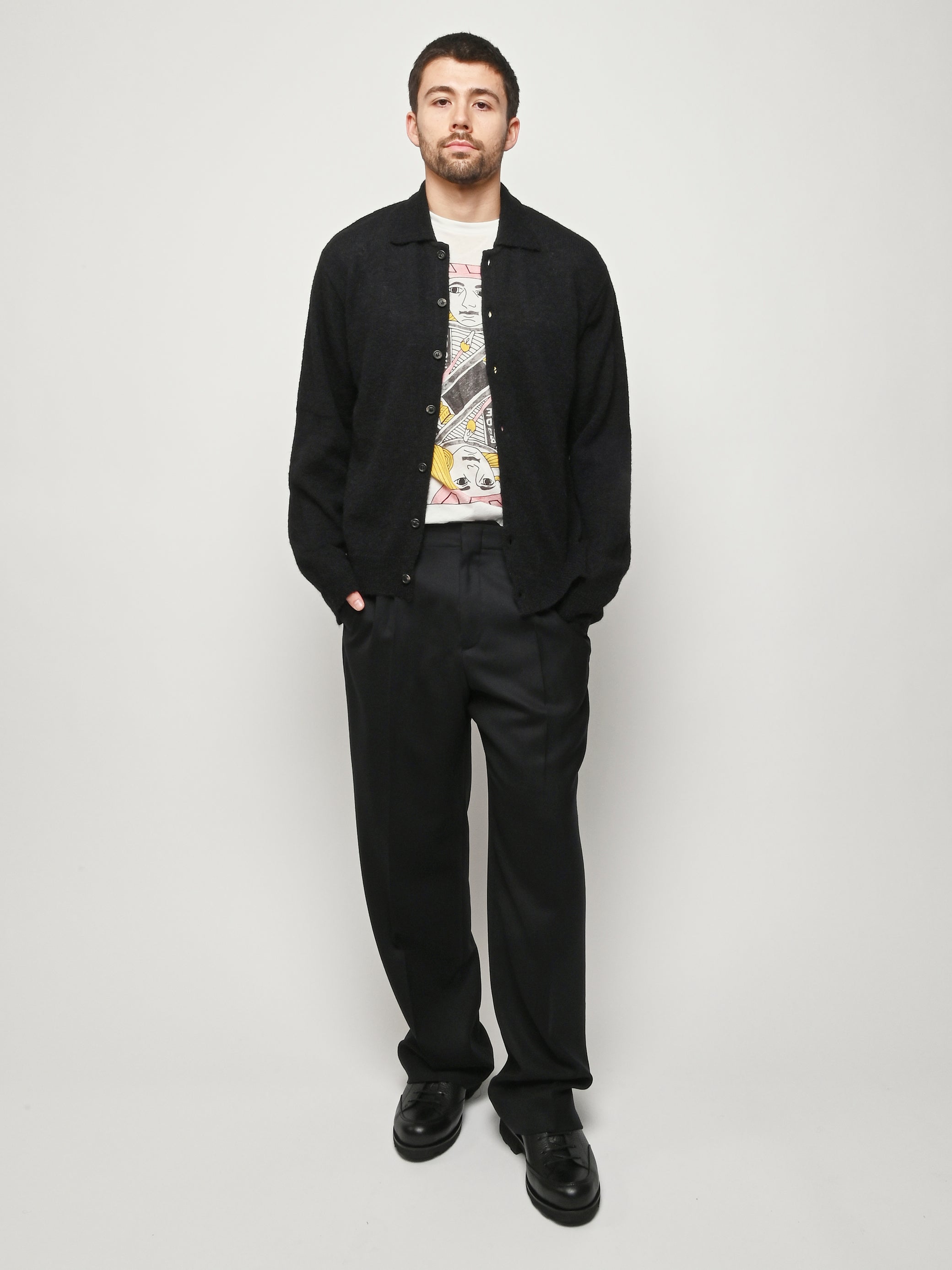 トップス our legacy evening polo 46 black our-legacy-black-fuzzy-alpaca-