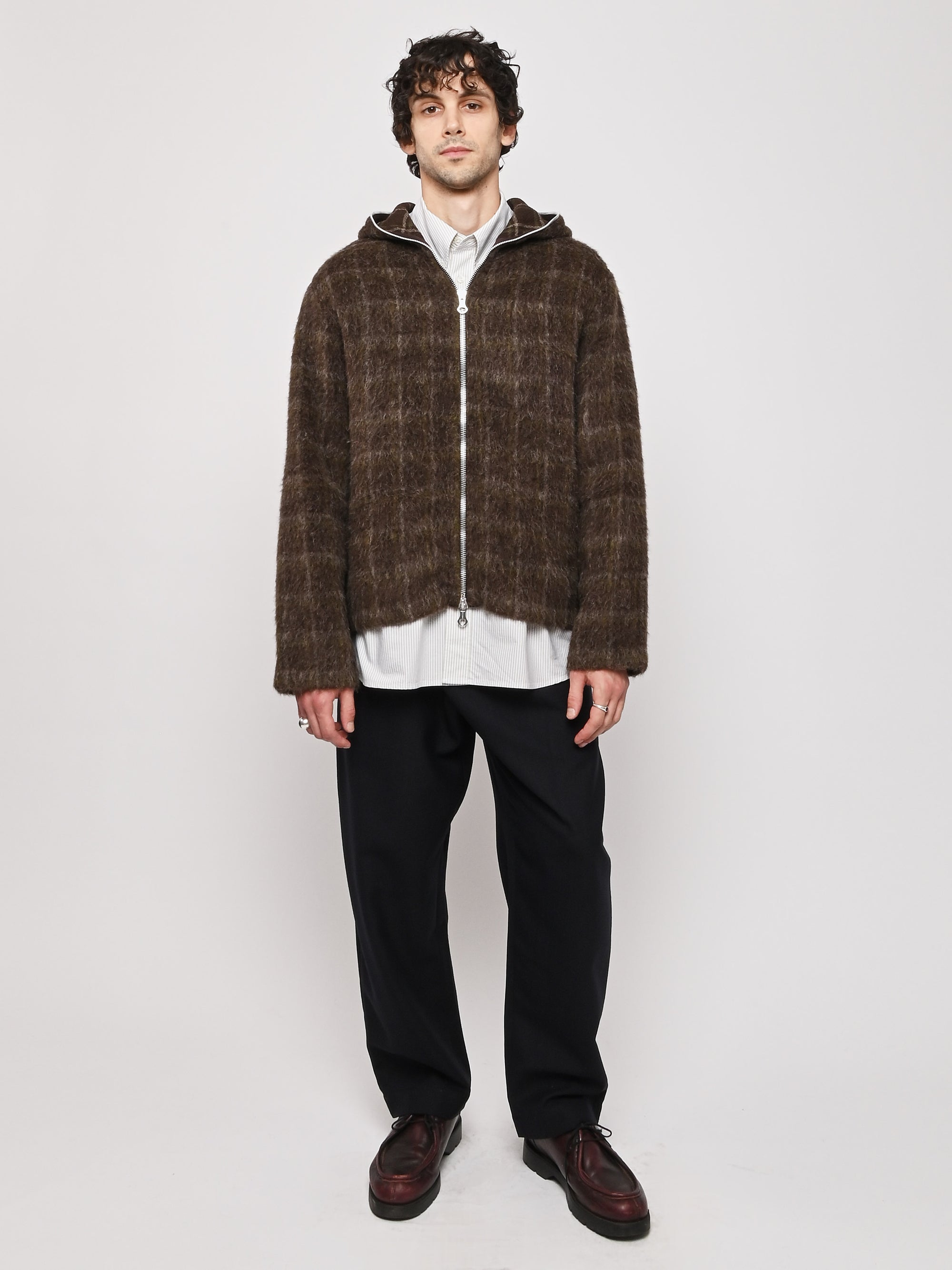 Our Legacy - Dorf Check Hairy Wool Full Zip Hood – Frances May