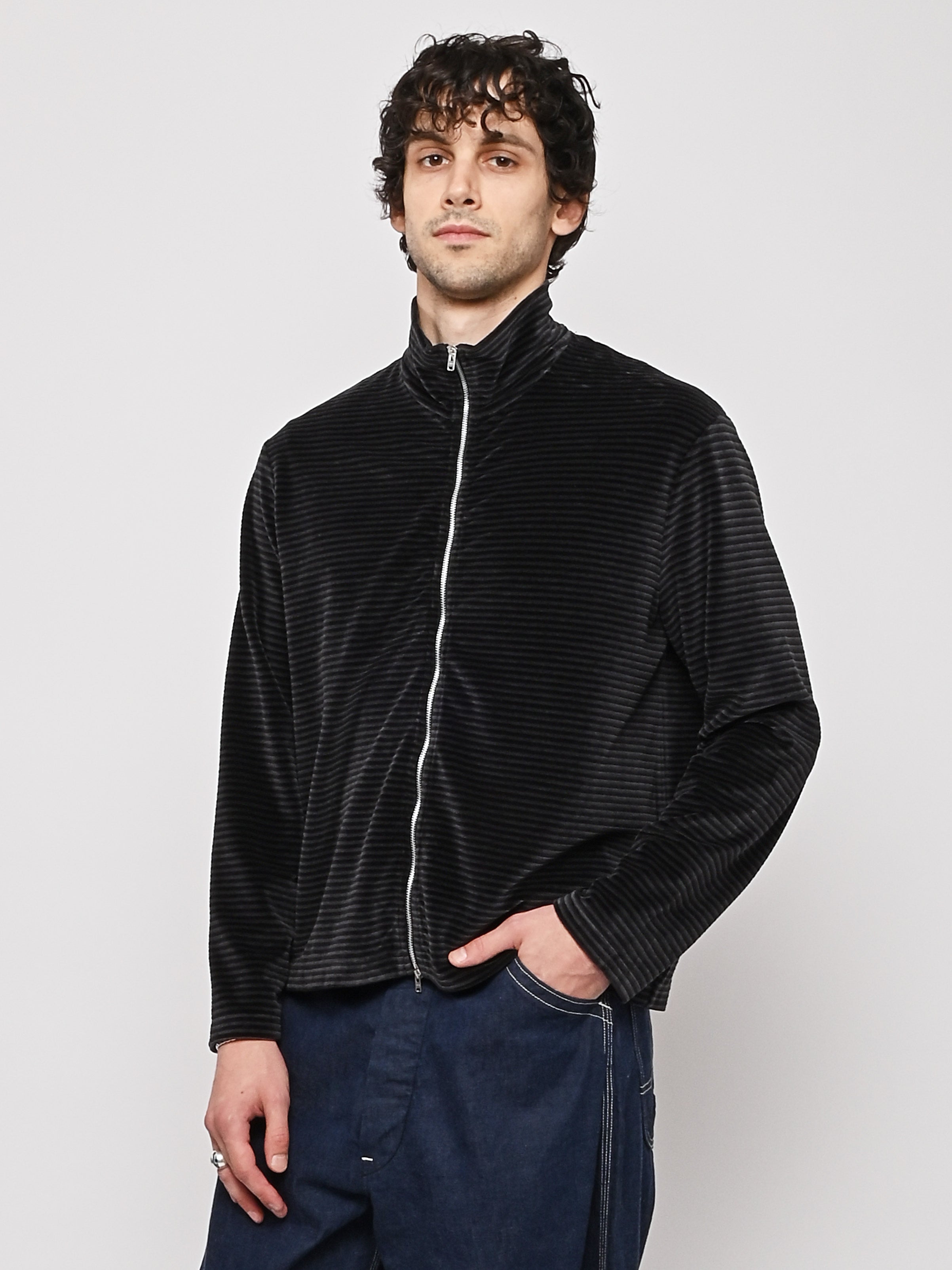 Our Legacy - Phantom Stripe Velour Shrunken Full Zip Polo