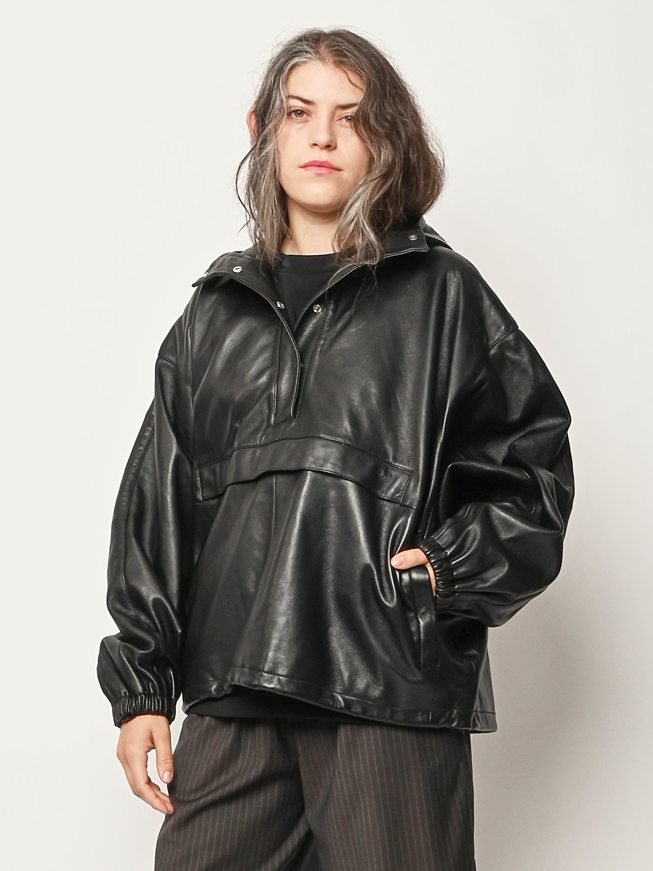 RÓHE - Black Leather Oversized Anorak – Frances May