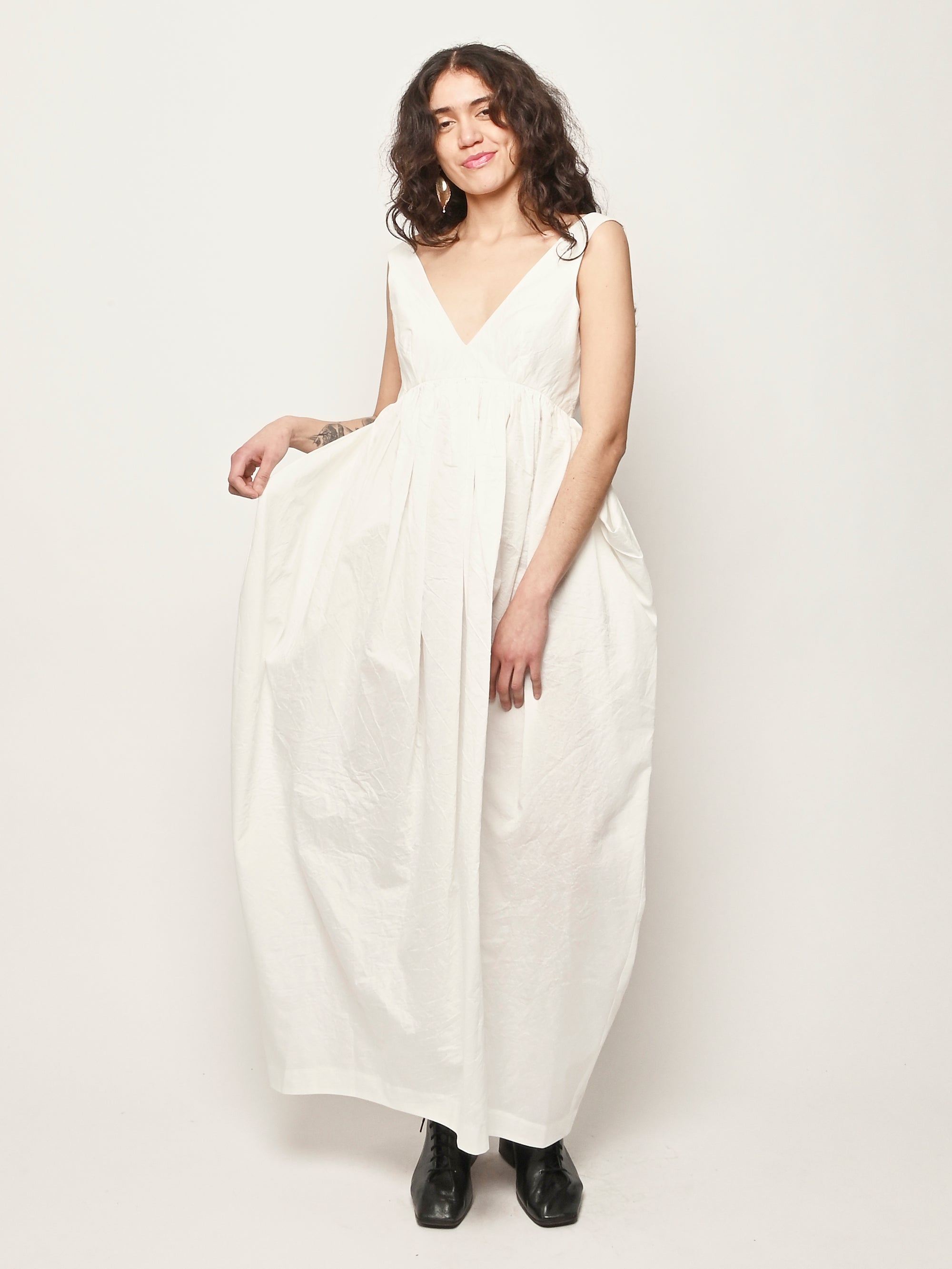 Off White Sculptural Textured Cotton Dress Off White Sculptural Textured Cotton Dress