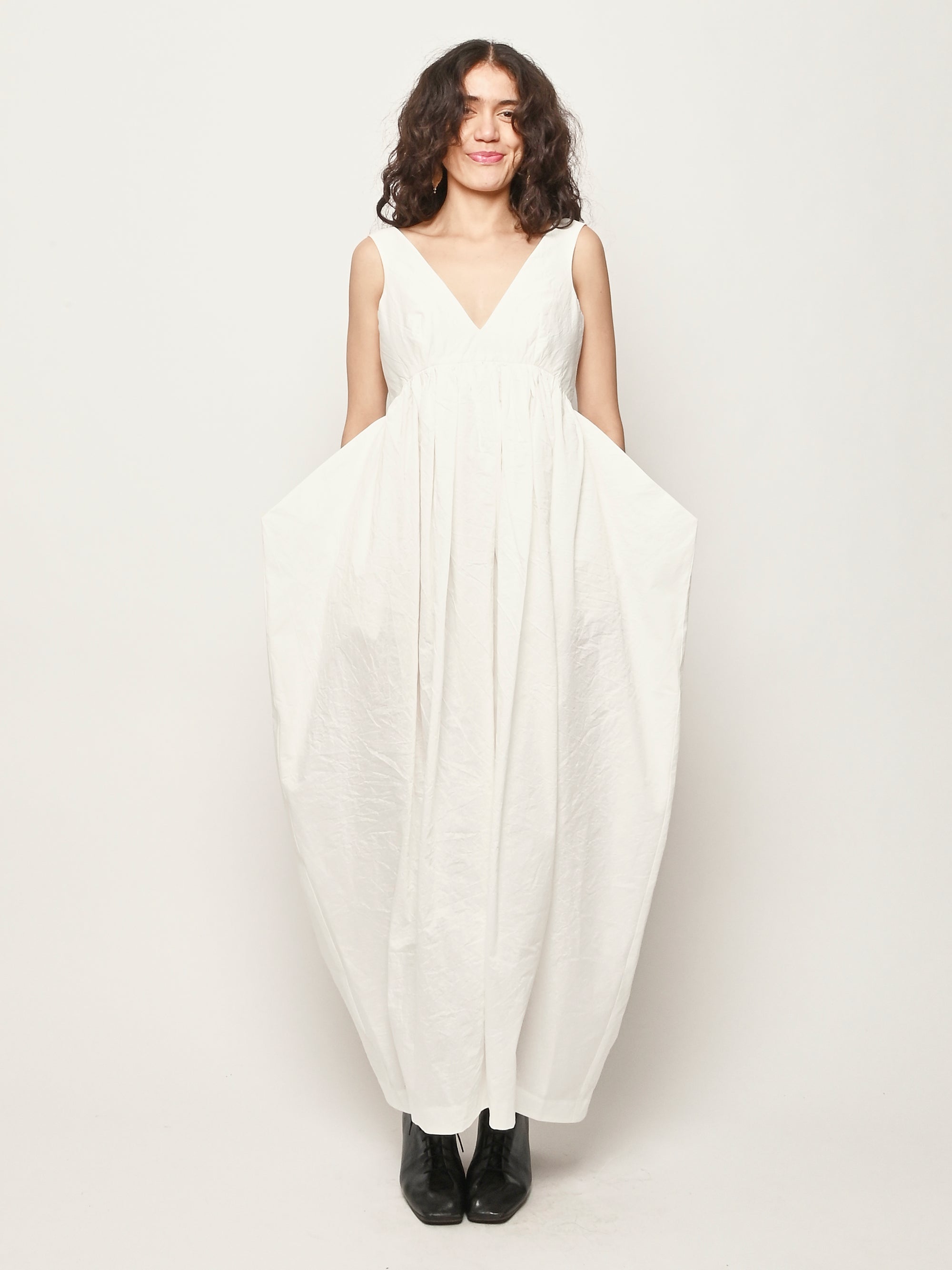 RHE - Off White Sculptural Textured Cotton Dress 40 RHE - Off White Sculptural Textured Cotton Dress 40