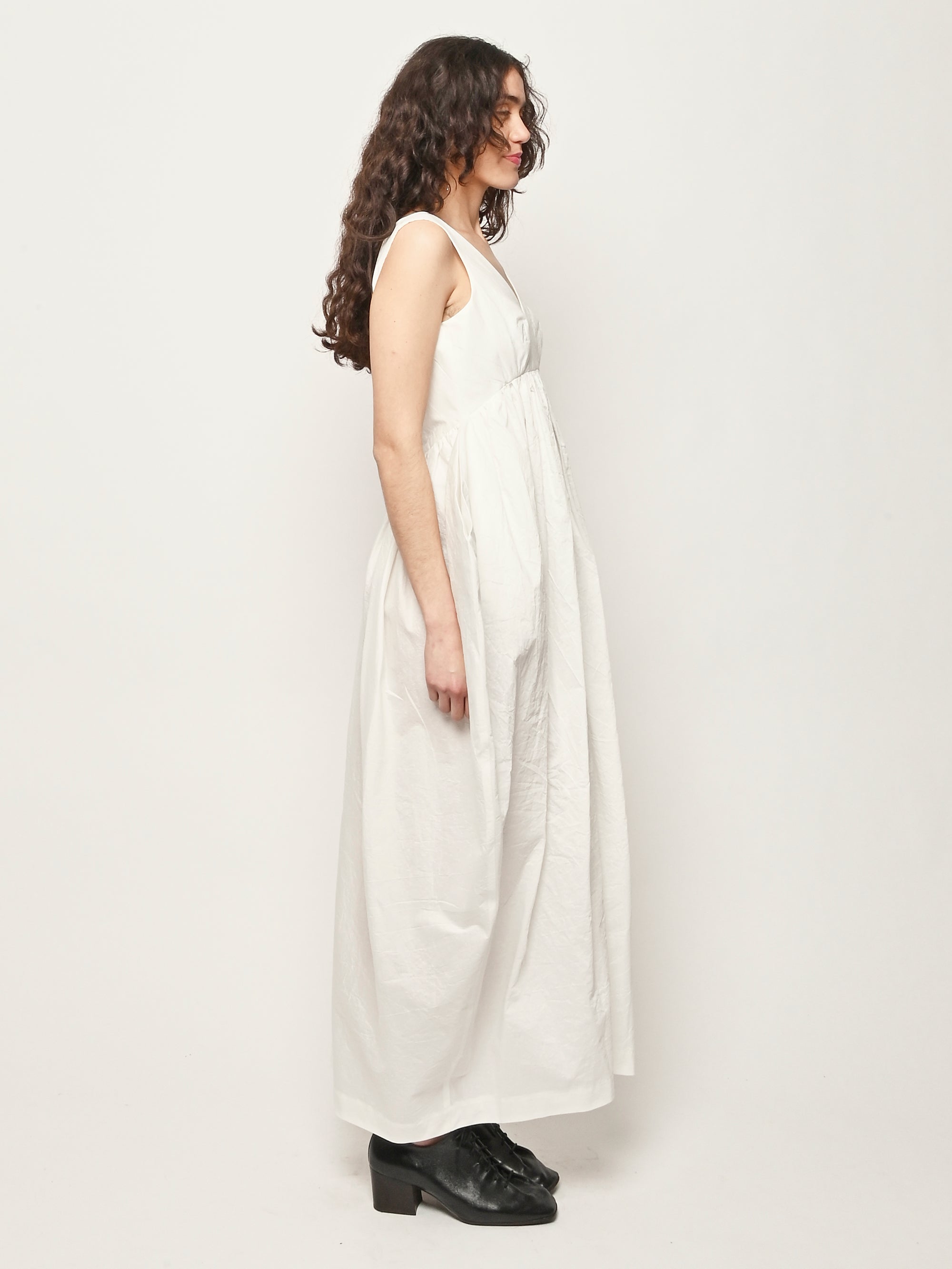 Off White Sculptural Textured Cotton Dress
