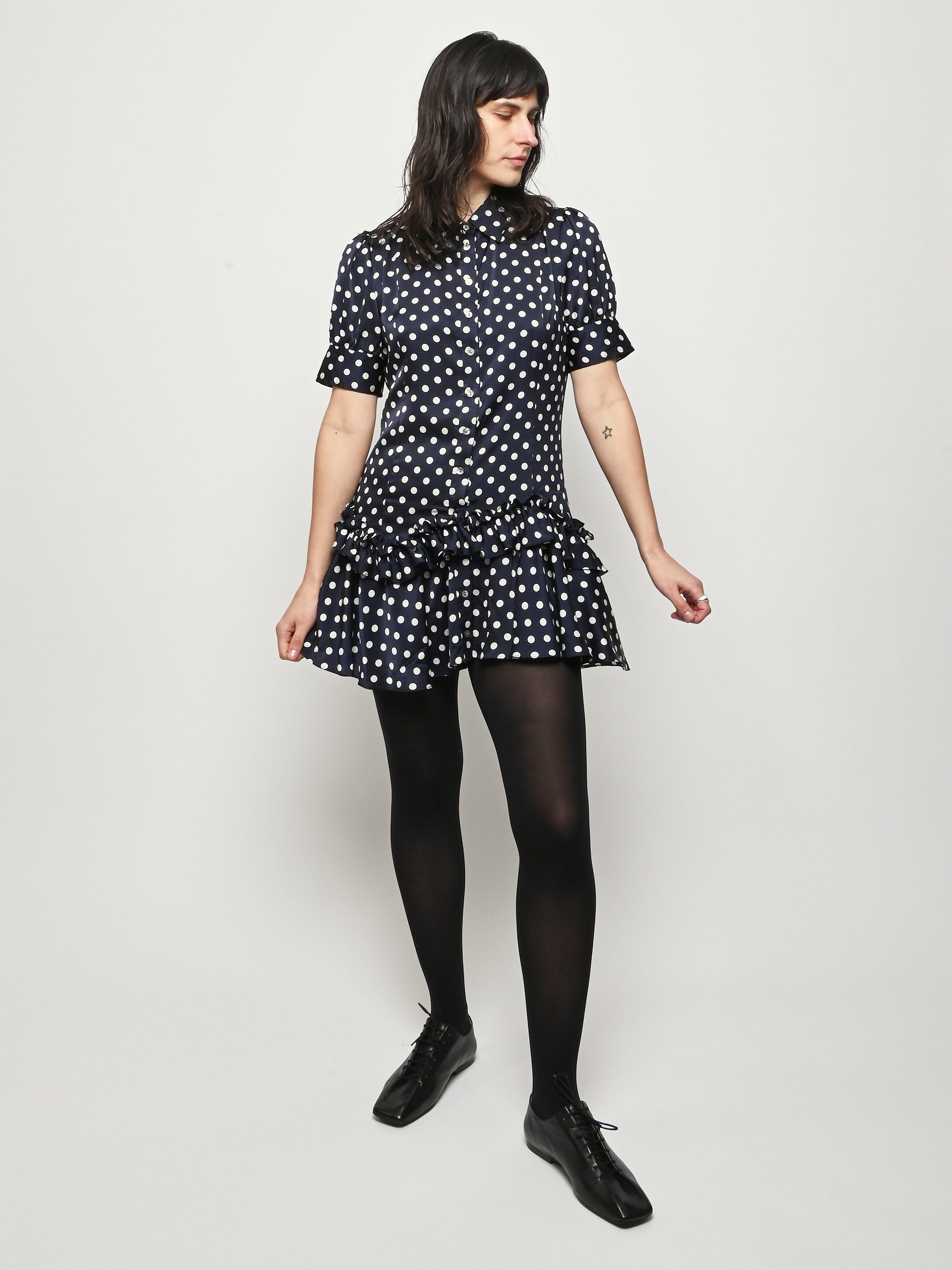 Sandy Liang - Navy Polka Dot Snood Dress 6 Sandy Liang - Navy Polka Dot Snood Dress 6