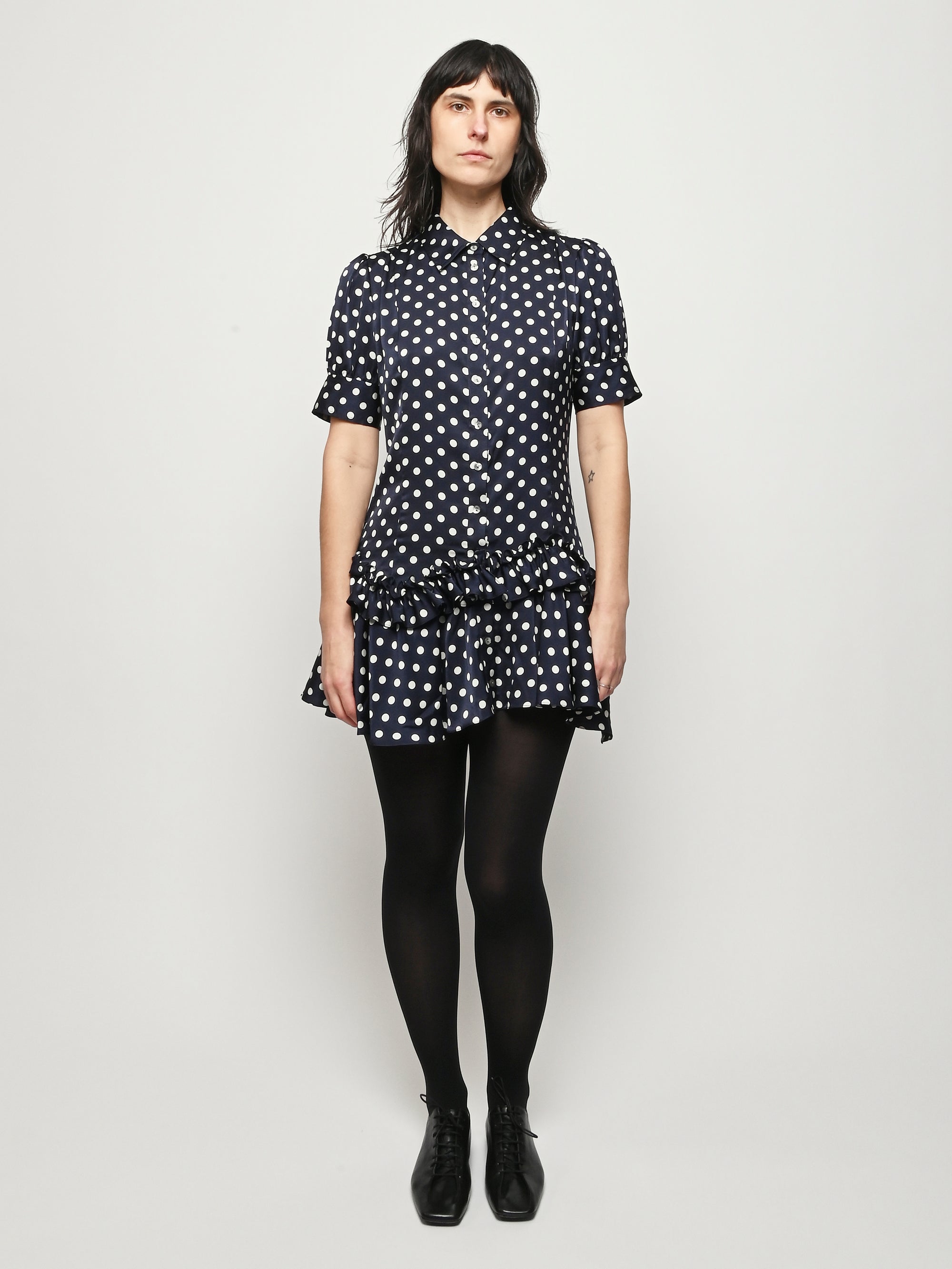 Sandy Liang - Navy Polka Dot Snood Dress 6 Sandy Liang - Navy Polka Dot Snood Dress 6