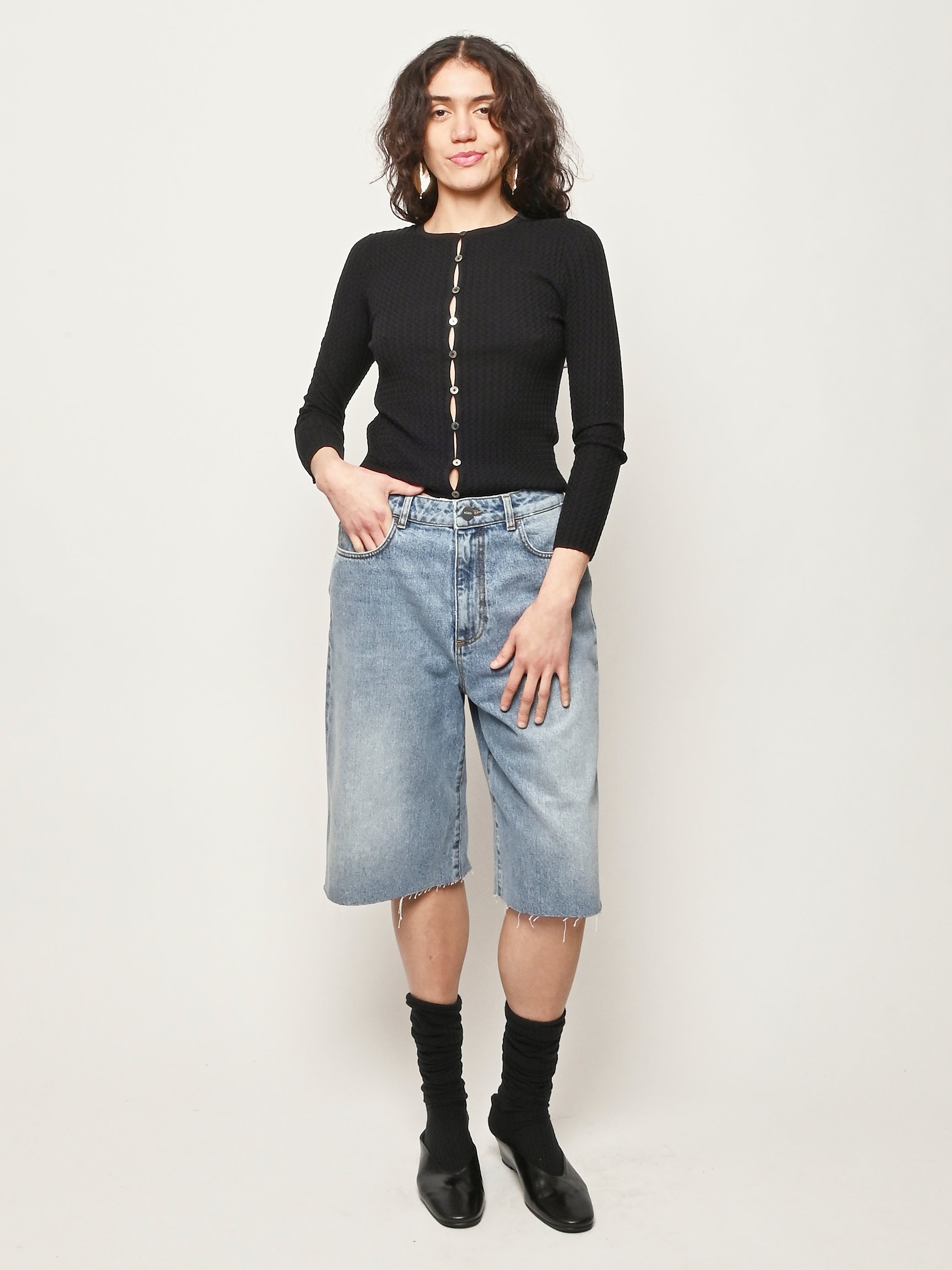 Sayaka Davis - Black Wavy Rib Cardigan – Frances May