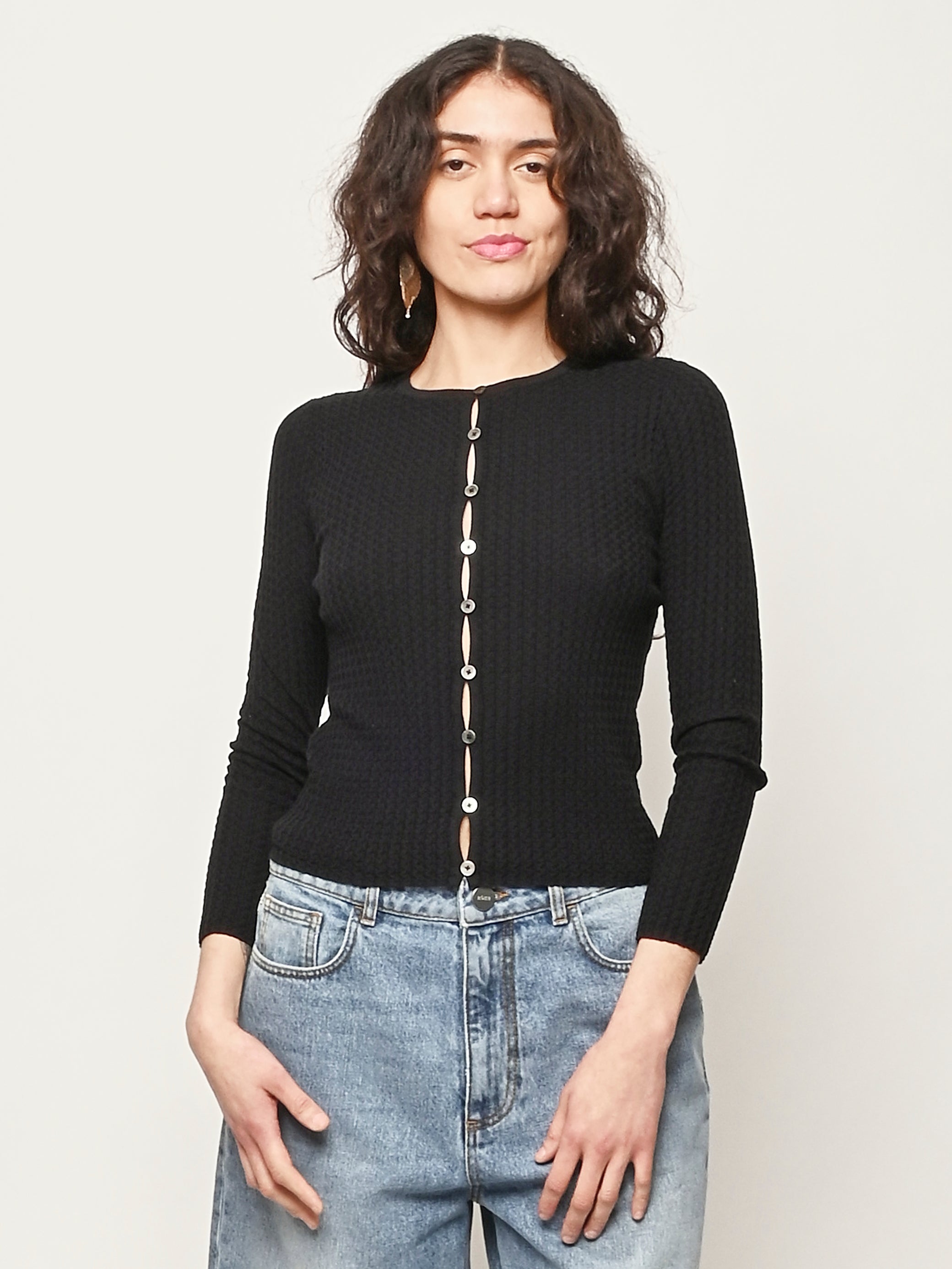 Sayaka Davis - Black Wavy Rib Cardigan – Frances May