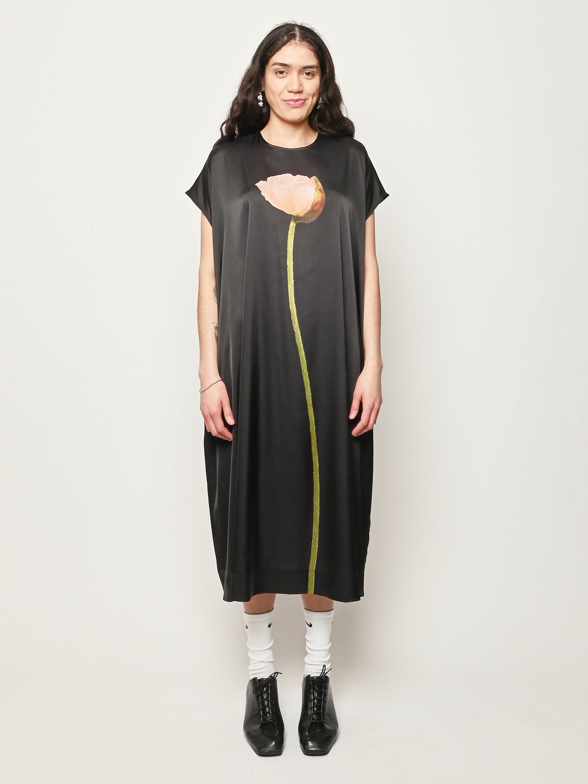 Simone Rocha - Black Poppy Motif Smock Dress Frances May Simone Rocha - Black Poppy Motif Smock Dress Frances May
