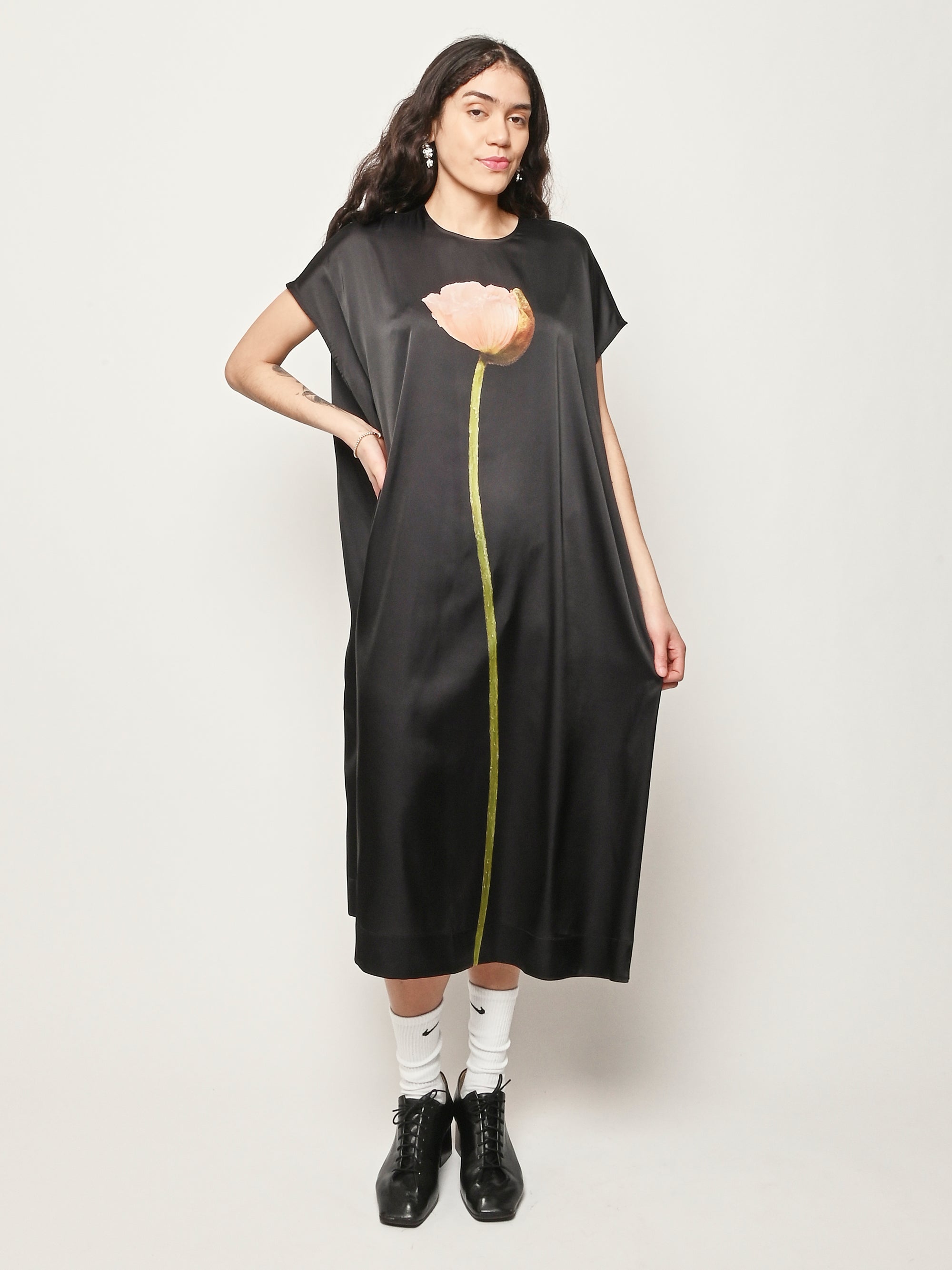 smock dress Black Poppy Motif Smock Dress